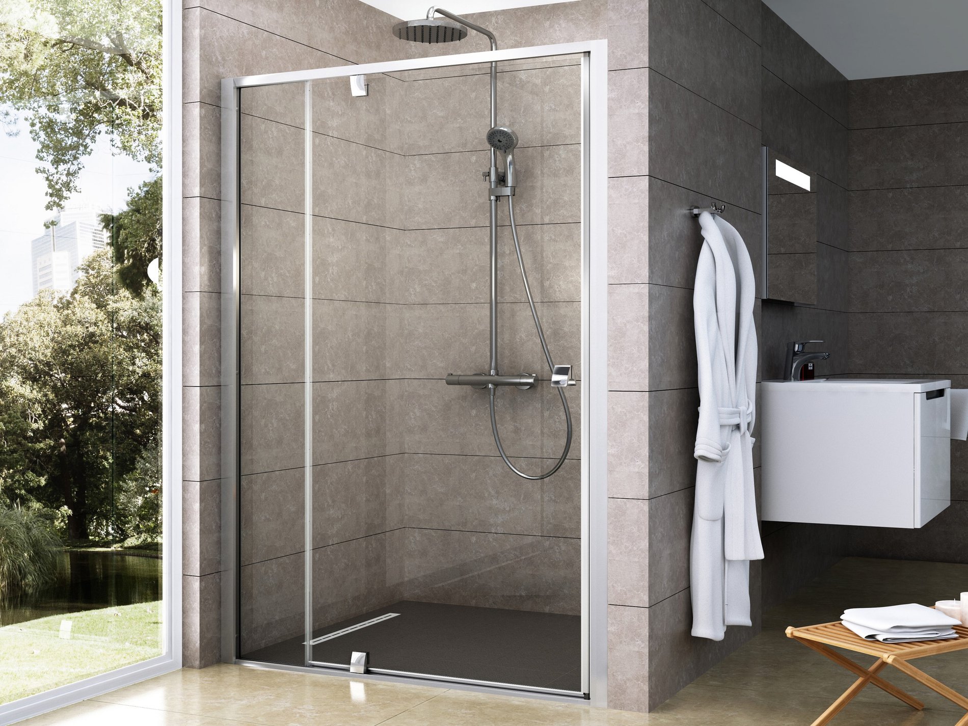 Ravak Pivot PDOP2-100 zuhanyajtó szatén transparent – Zuhanyajtók