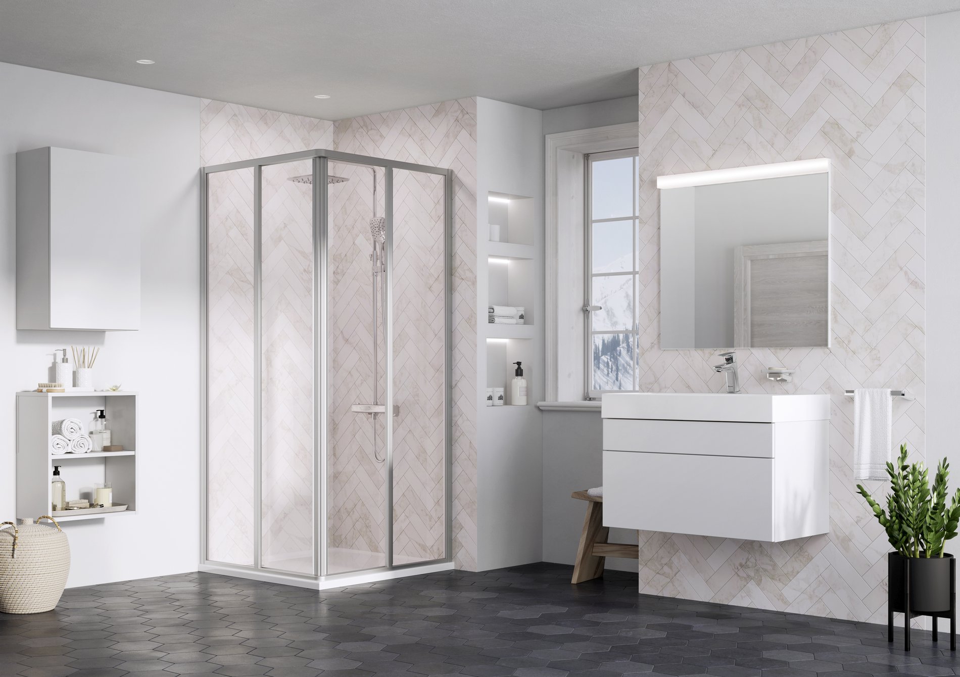 Ravak Supernova SRV2 SRV2 90x90 195 S zuhanykabin szatén transparent – Sarok zuhanykabinok