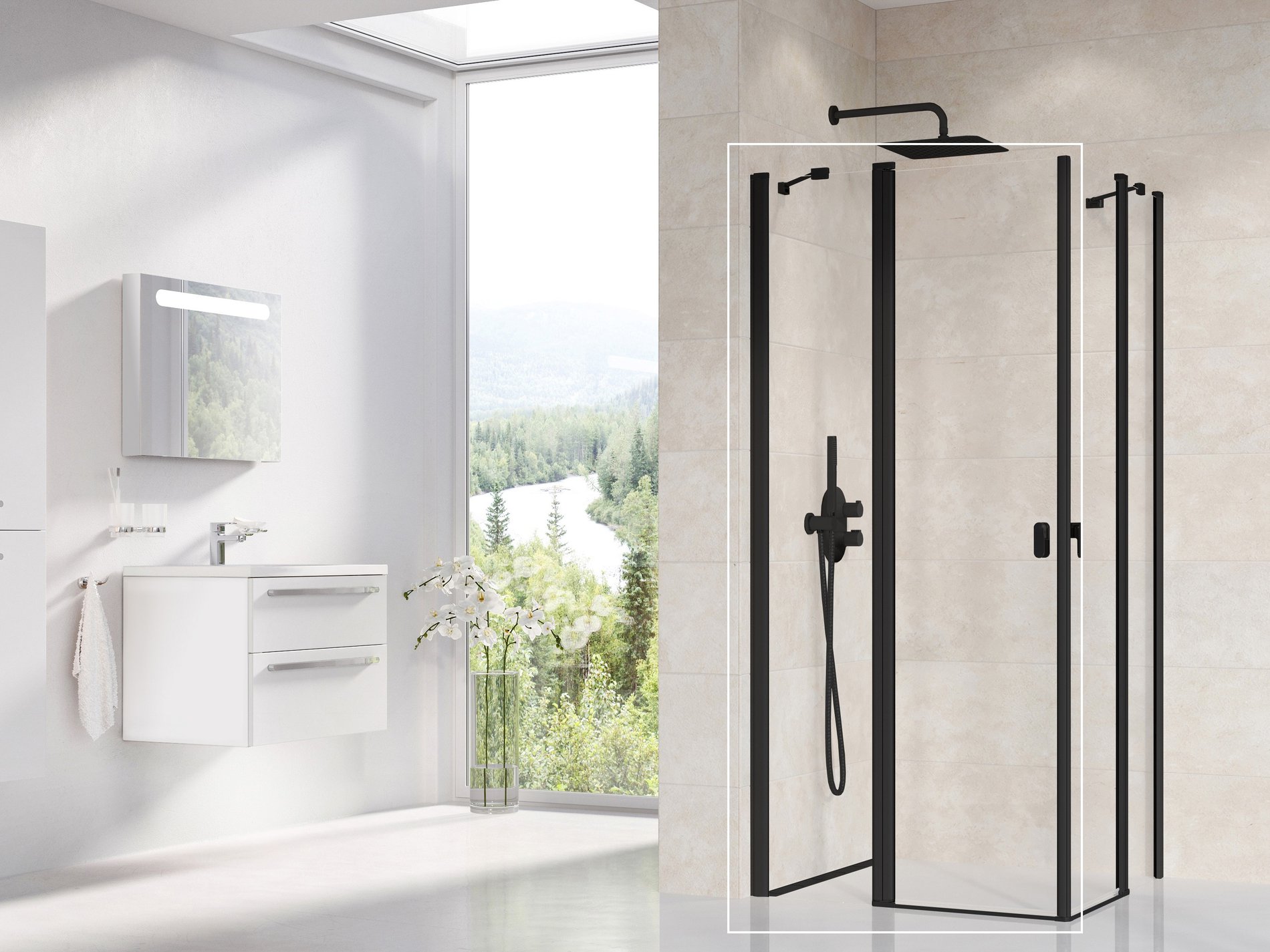 Ravak Chrome CRV2-90 zuhanyajtó fekete transparent (1 oldal) – Sarok zuhanykabinok