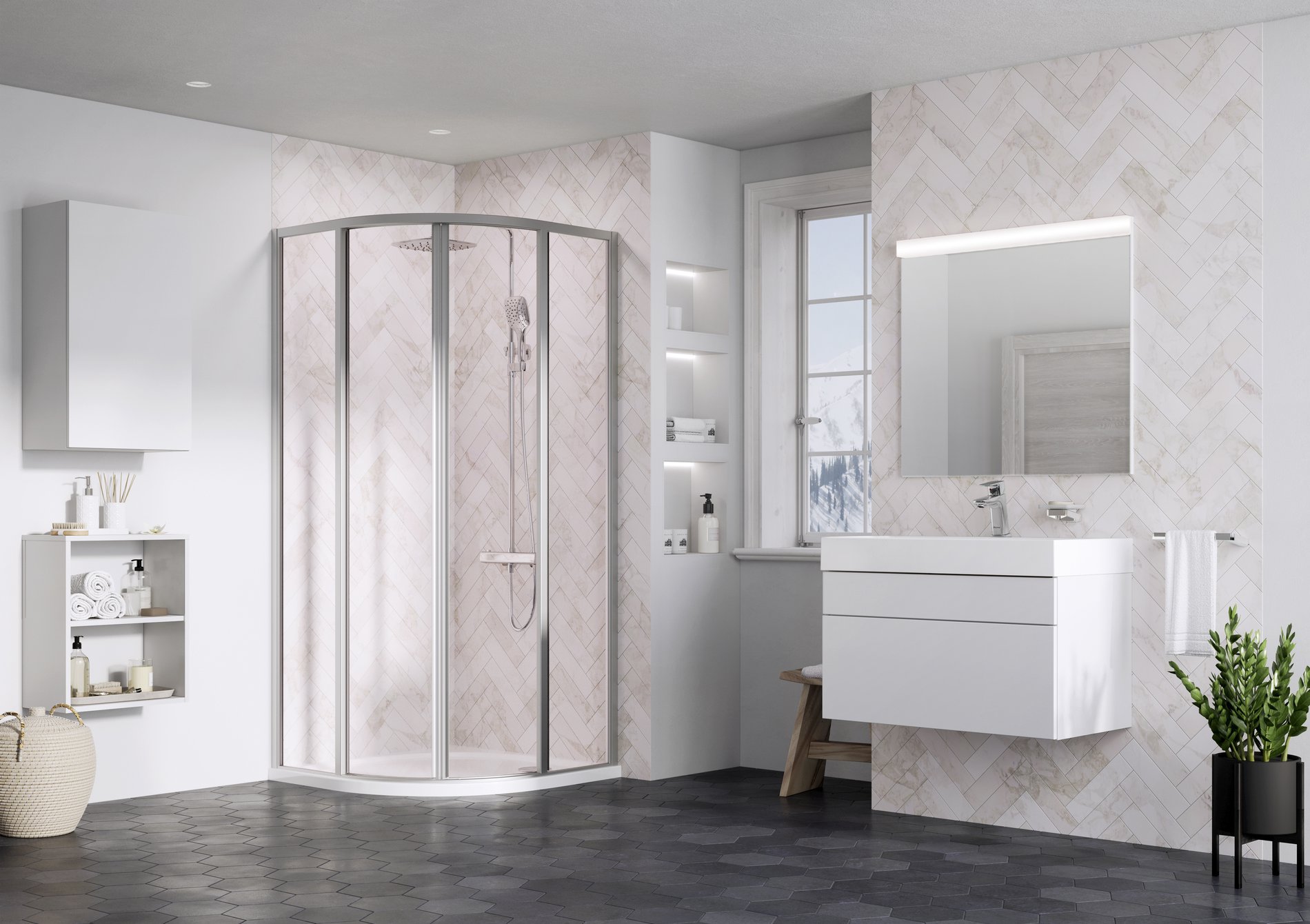 Ravak Supernova SKCP4 90x90 195 zuhanykabin szatén transparent – Negyedköríves zuhanykabinok