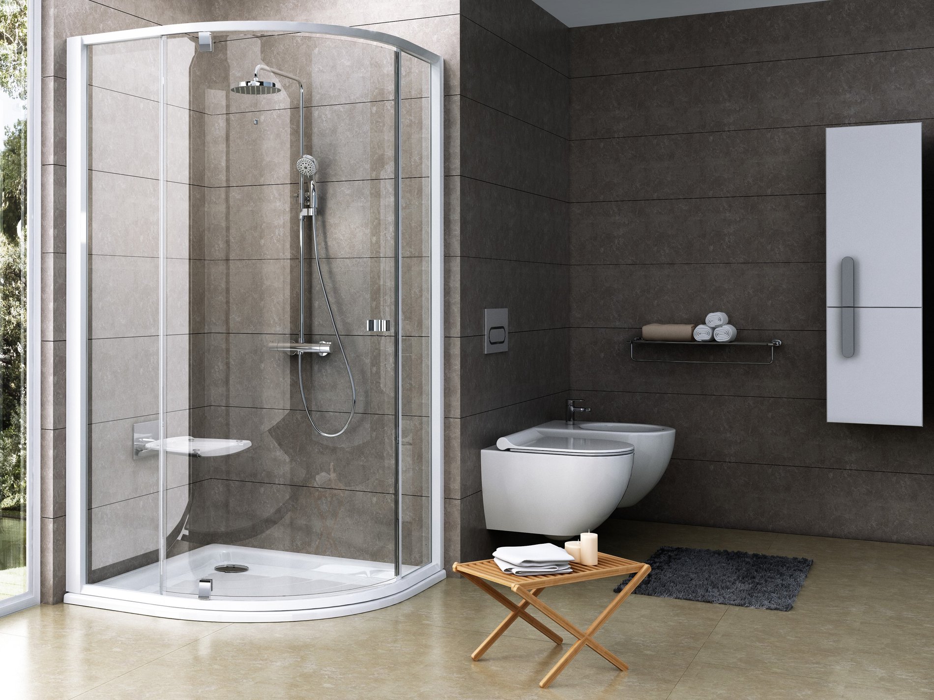 Ravak Pivot PSKK3 80x80 zuhanykabin fehér/króm transparent – Negyedköríves zuhanykabinok