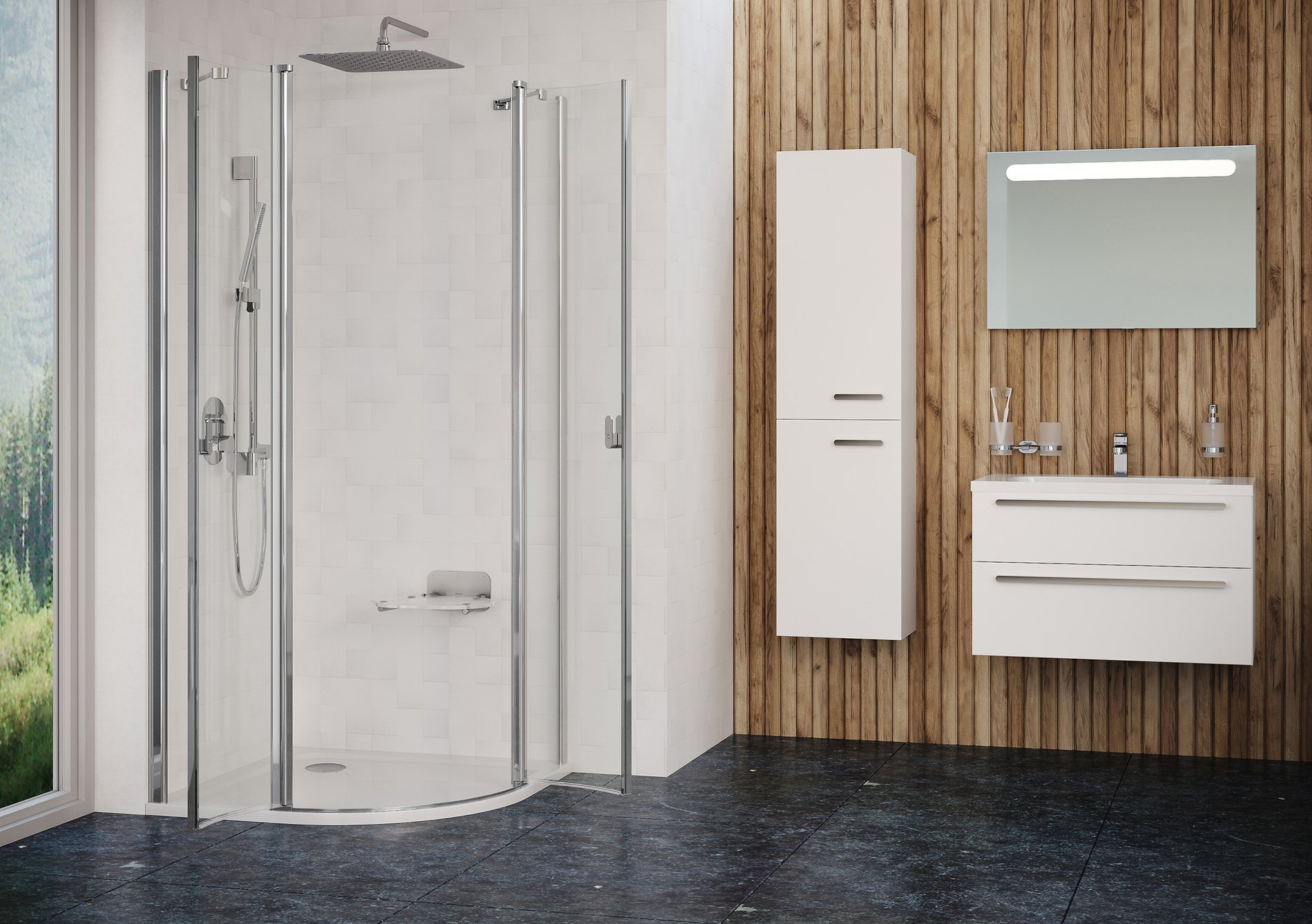 Ravak Chrome CSKK4-90 zuhanykabin krómhatású transparent – Negyedköríves zuhanykabinok