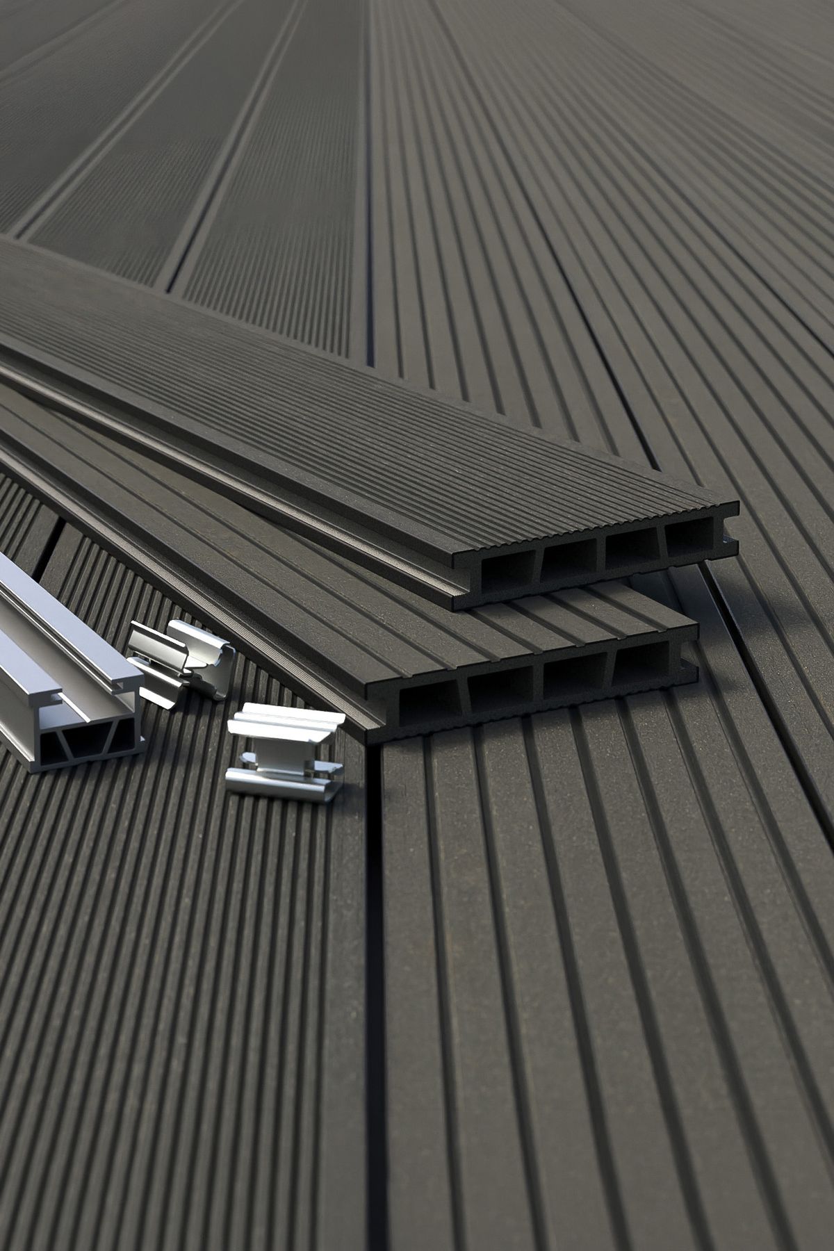 Bergdeck B150 WPC teraszpadló - Fekete, 300 cm