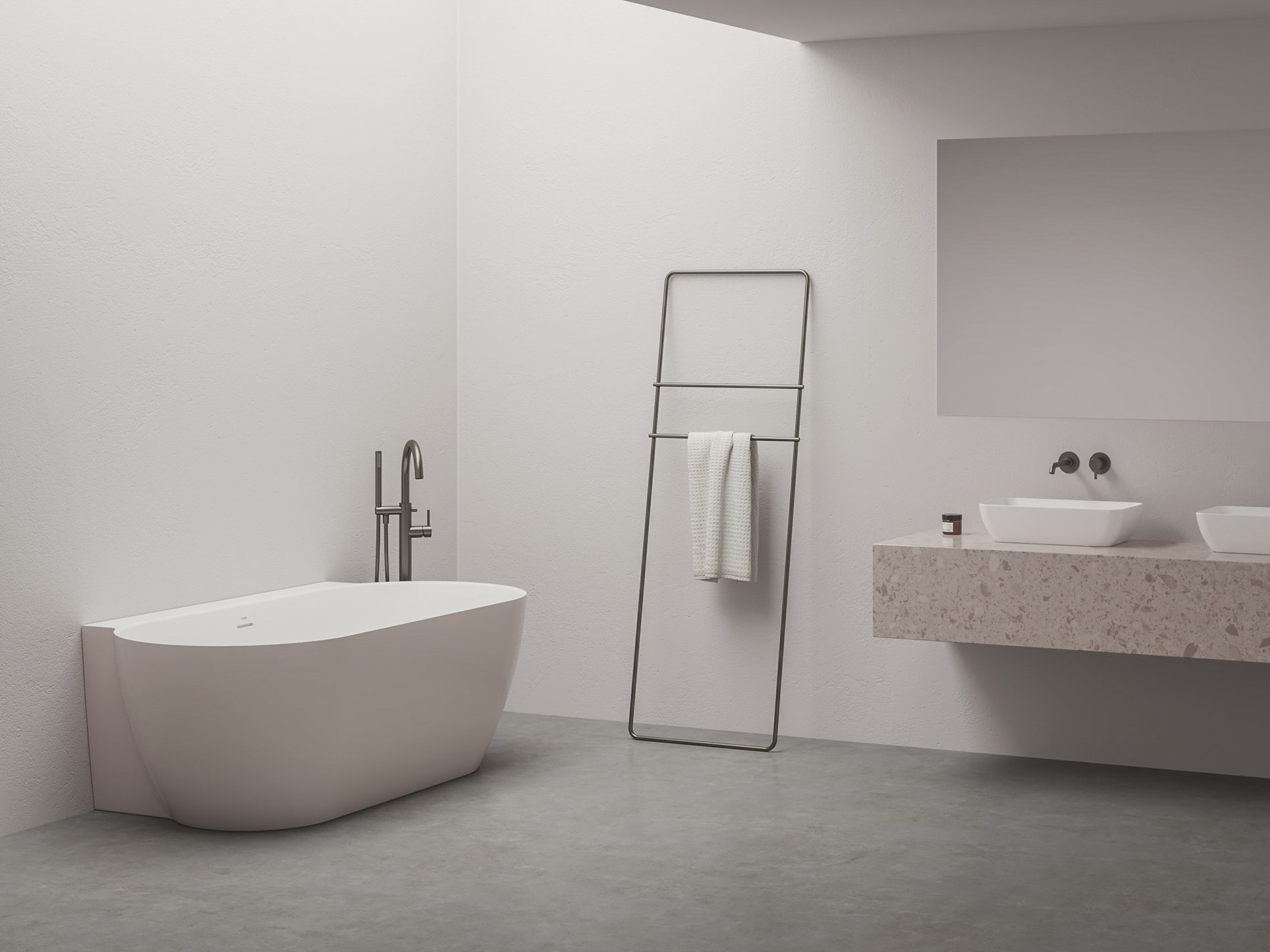 Ravak Freedom Wall II Tec 170x87, akrilkád, Alabaster Pink/fehér, fehér/fekete/króm lefolyó – Szabadon álló kádak