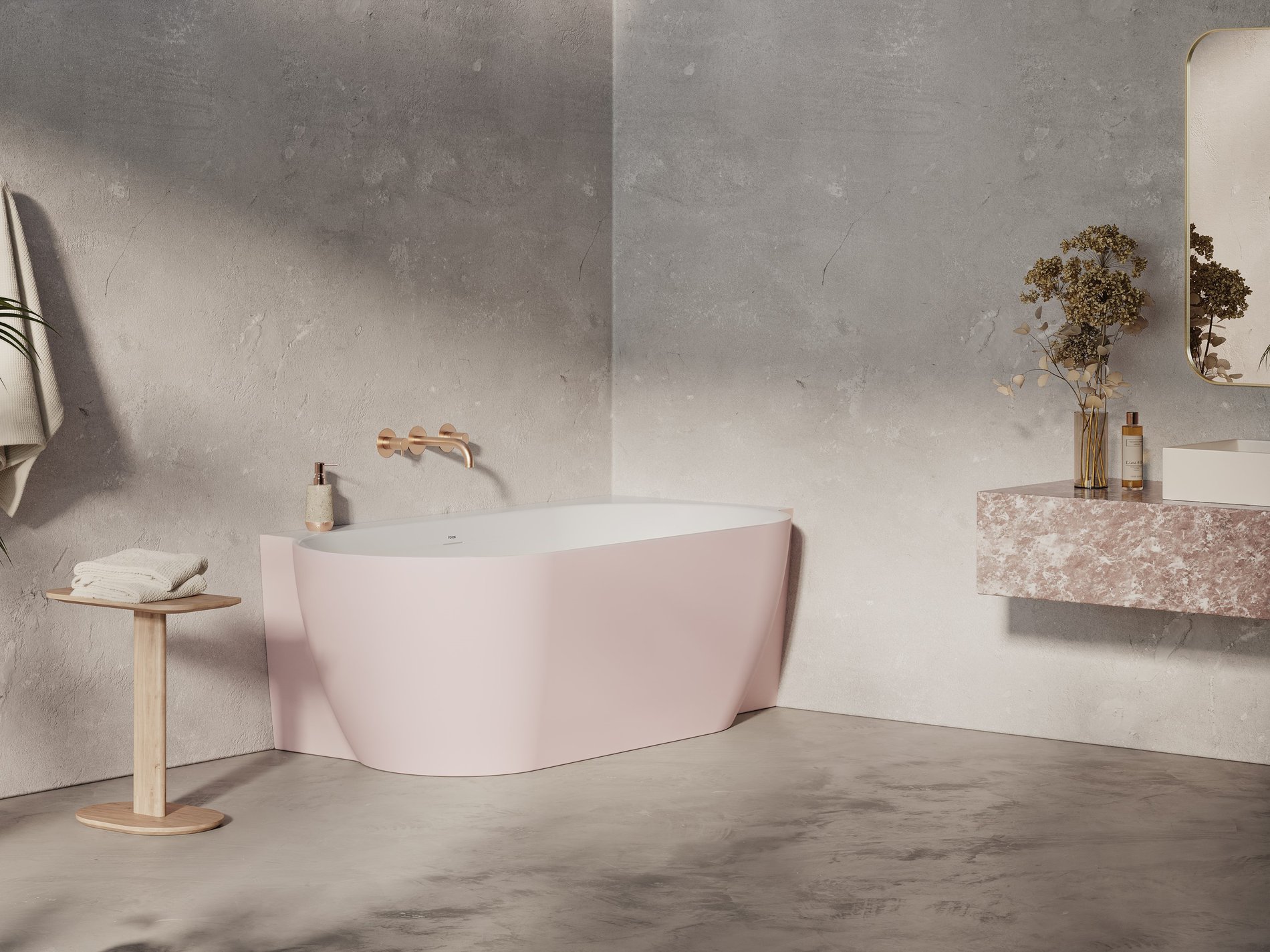 Ravak Freedom Corner II Tec 175x86 jobb, akrilkád, Alabaster Pink/fehér, fehér/fekete/króm lefolyó – Szabadon álló kádak