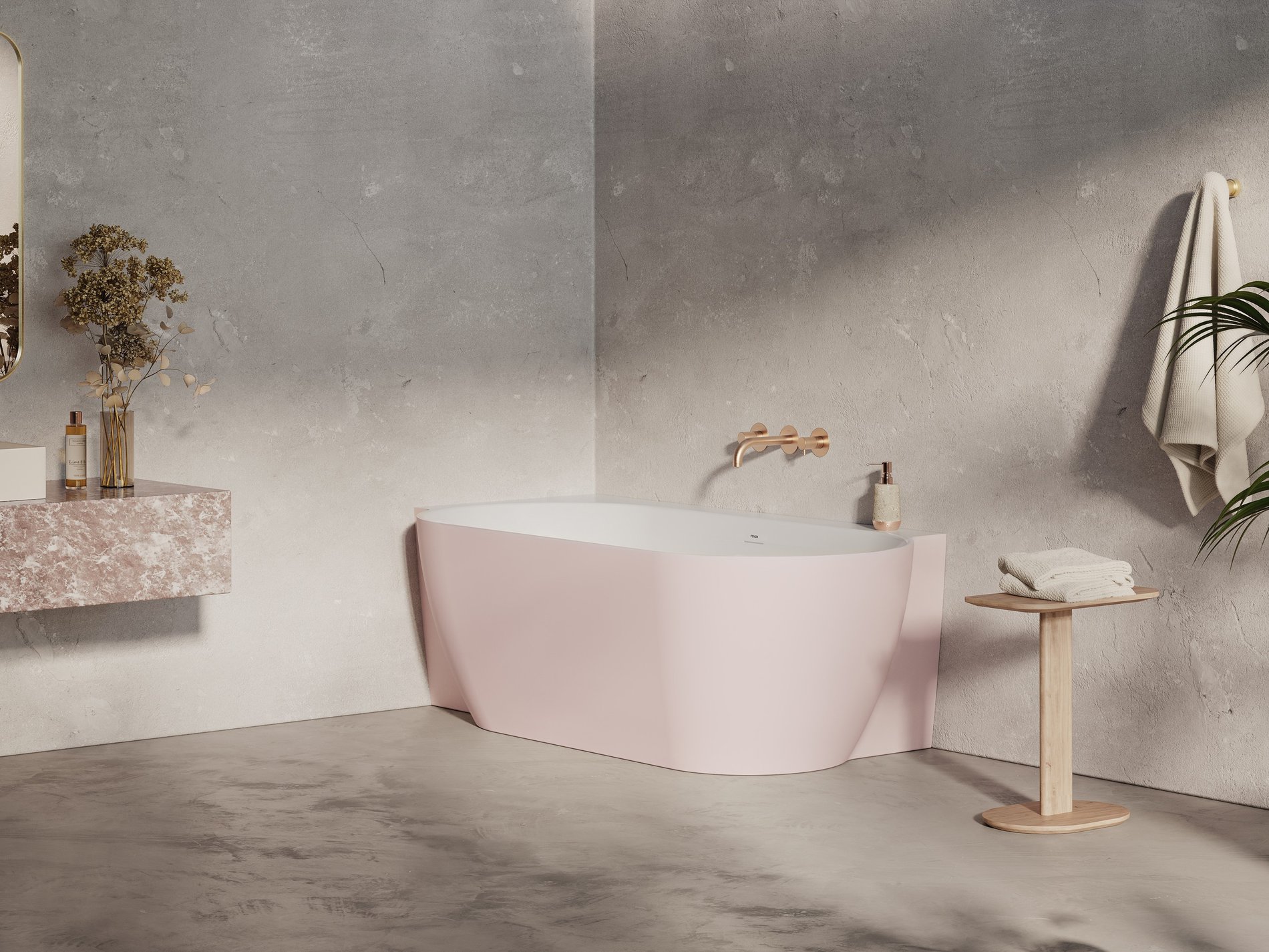 Ravak Freedom Corner II Tec 175x86 bal, akrilkád, Alabaster Pink/fehér, fehér/fekete/króm lefolyó – Szabadon álló kádak