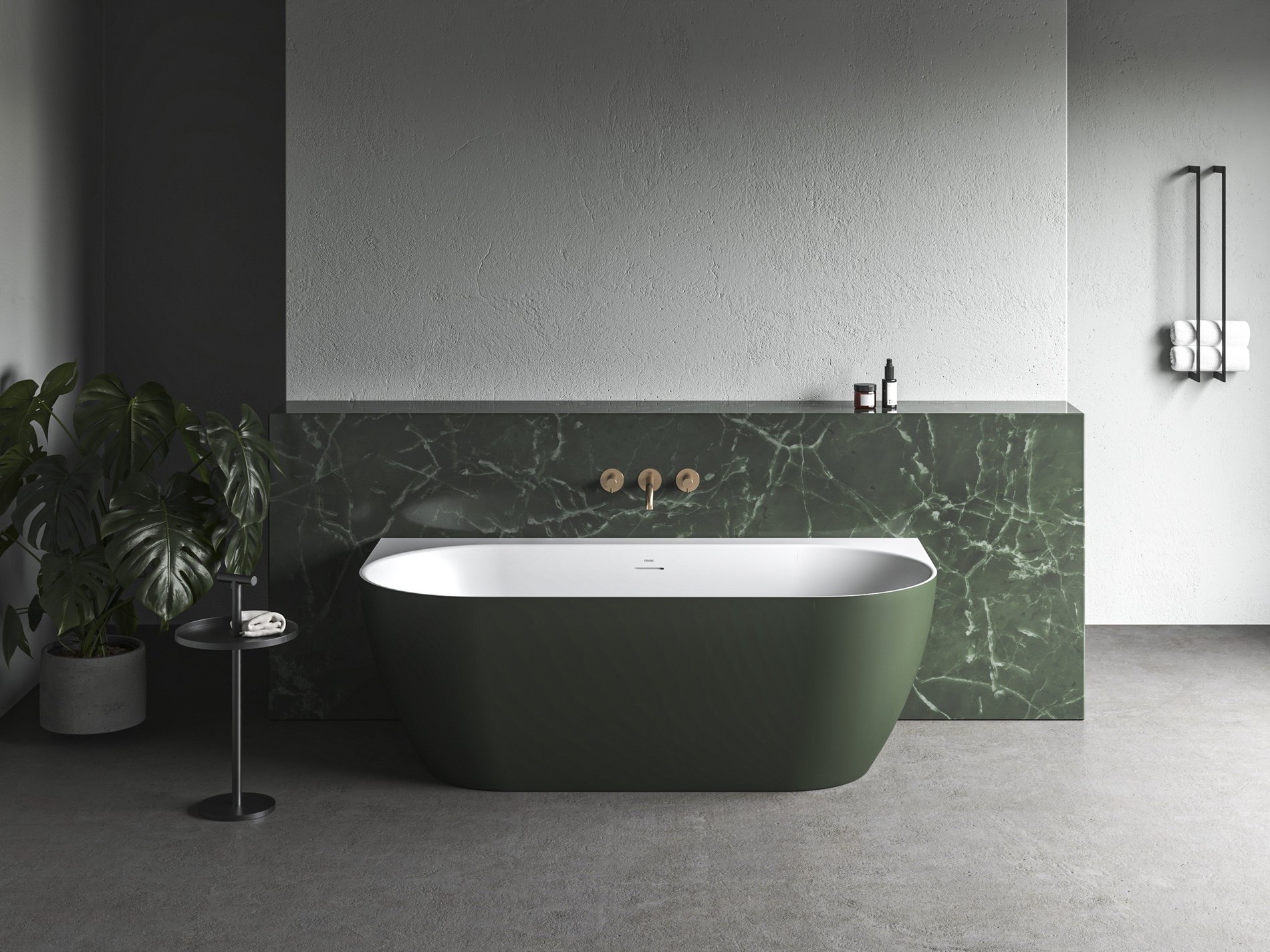 Ravak Freedom Wall Tec 170x87, akrilkád, Grey Green/fehér, fehér/fekete/króm lefolyó – Zöld, Szabadon álló kádak