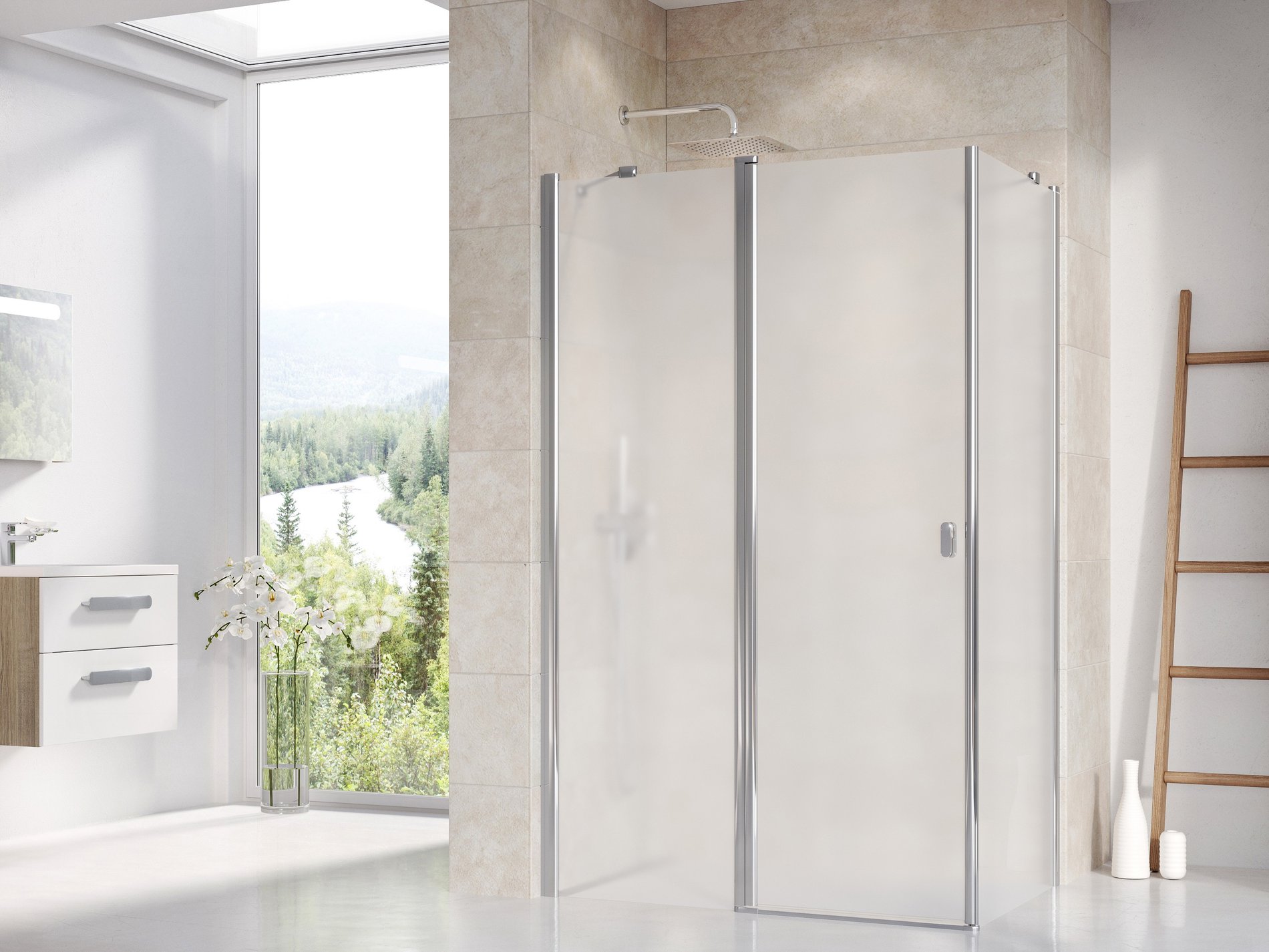 Ravak Chrome CRV2 CPS 110x100 zuhanykabin krómhatású matelux (Tejüveg) – Sarok zuhanykabinok