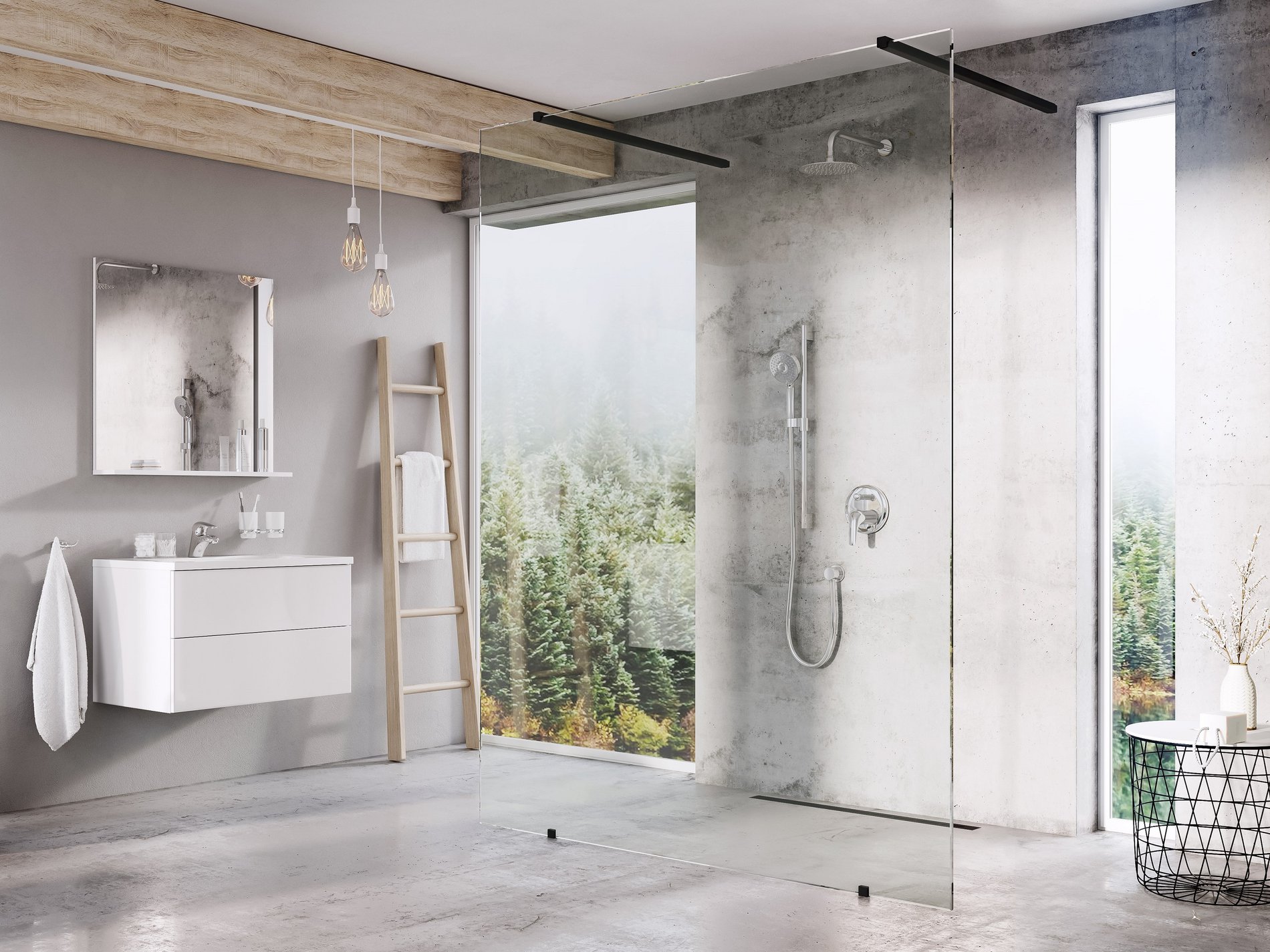 Ravak Walk-In Free Szett 130, zuhanykabin fekete transparent – Walk-in zuhanykabinok