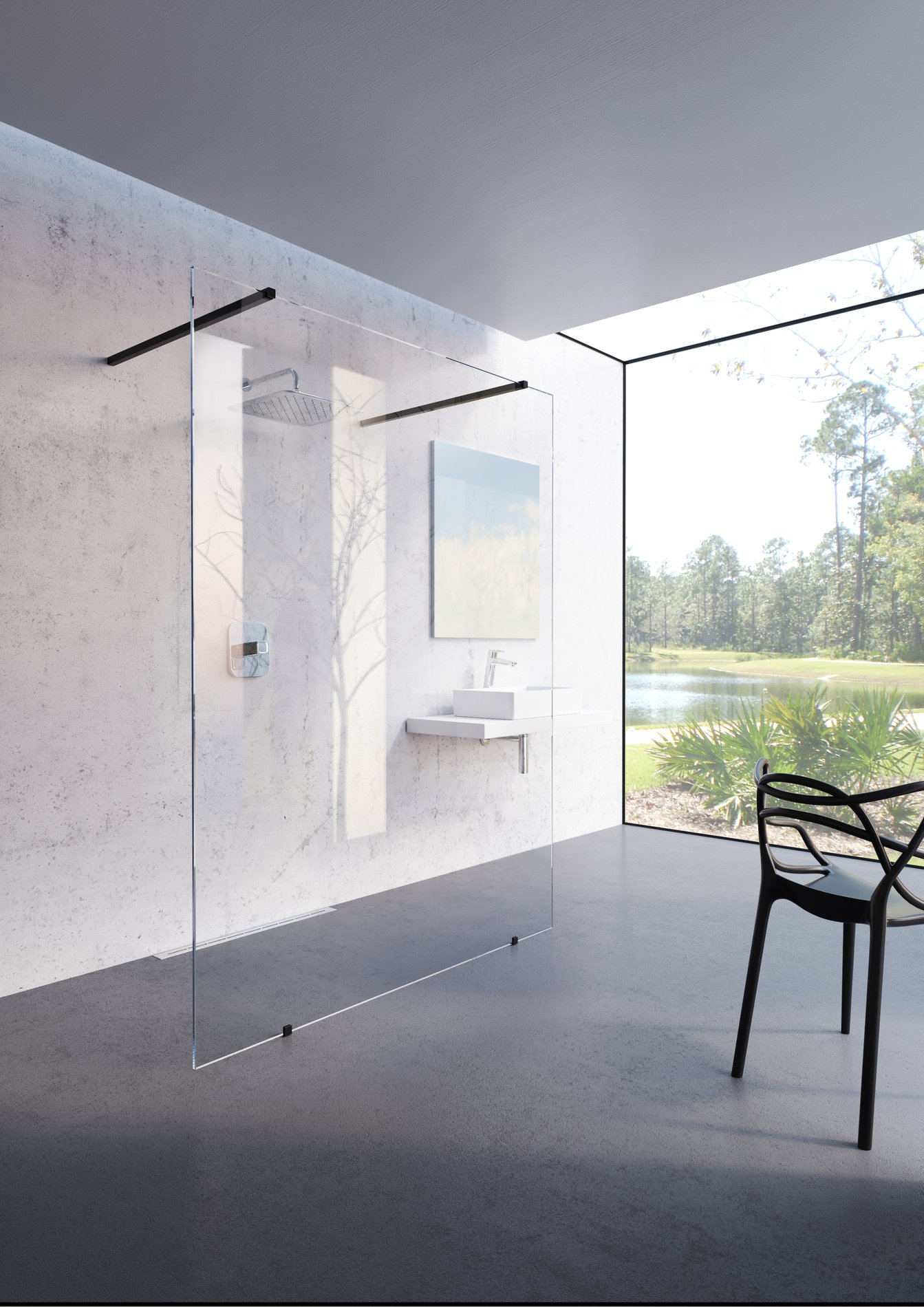 Ravak Walk-In Free Szett 130, zuhanykabin fekete transparent – Walk-in zuhanykabinok