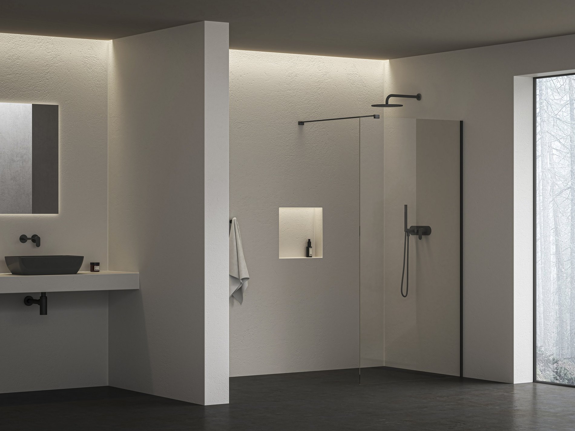Ravak Walk-In Air Wall 100 zuhanykabin fekete transparent – Walk-in zuhanykabinok
