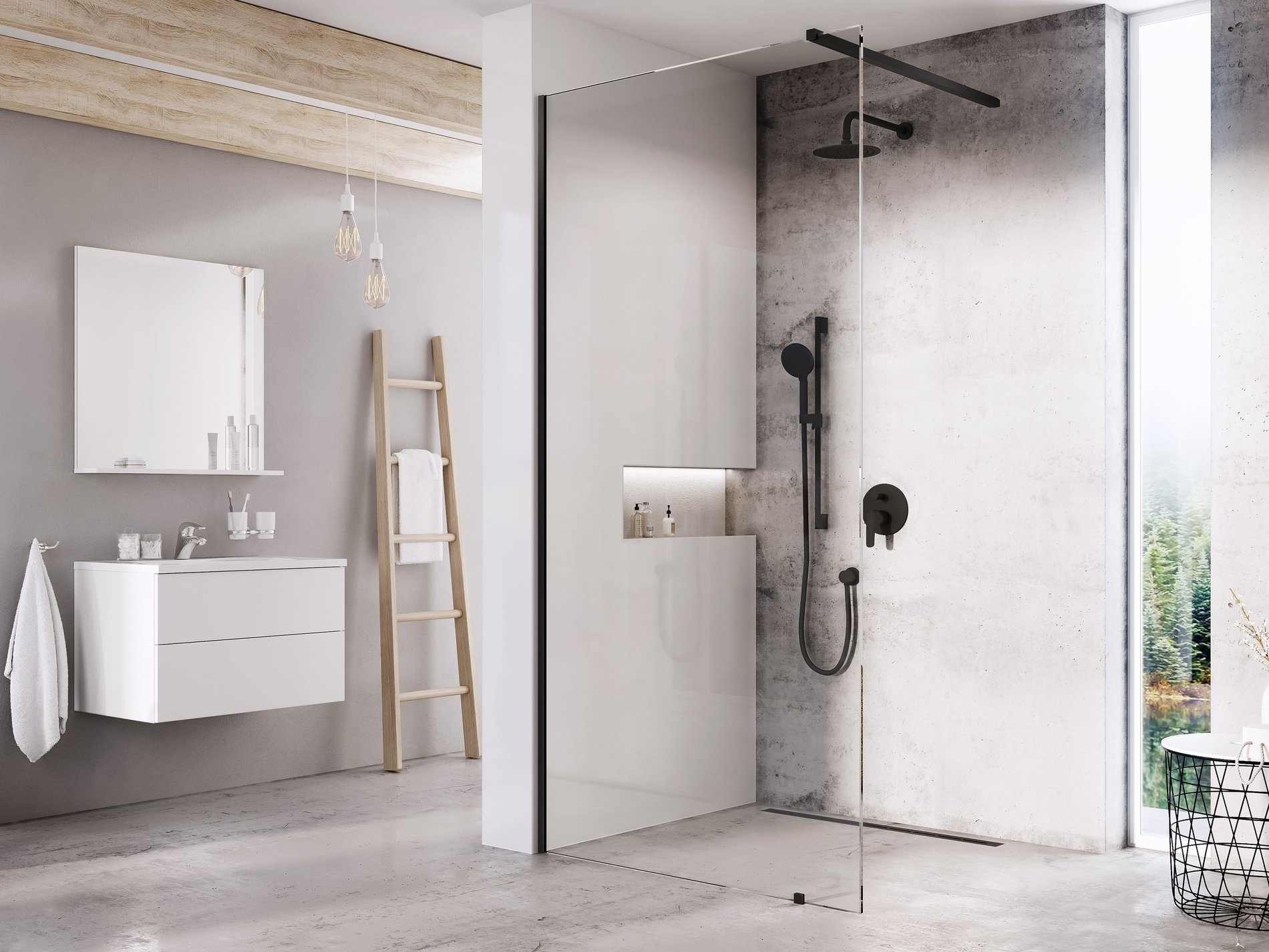 Ravak Walk-In Wall Szett 120, zuhanykabin fekete transparent – Walk-in zuhanykabinok