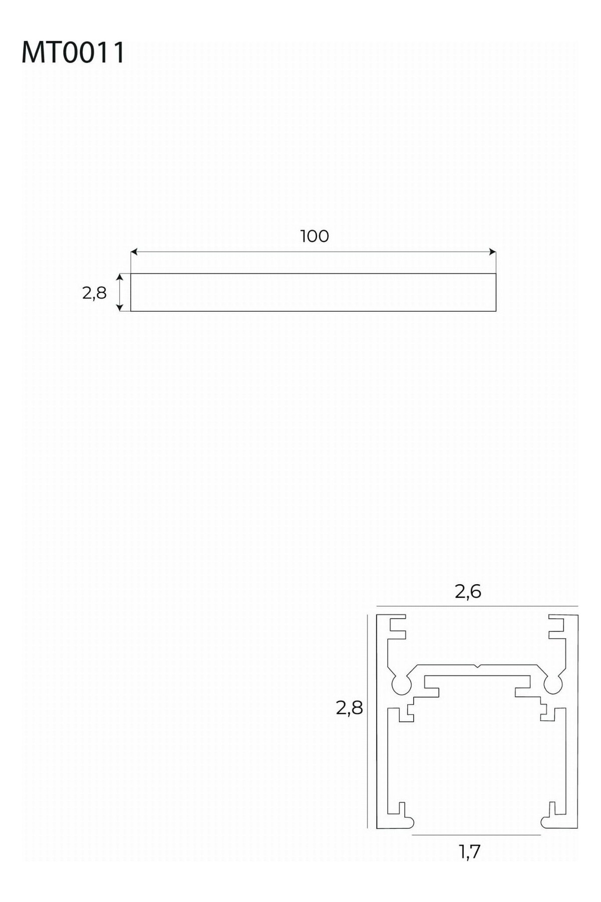 Magnetic Lowprofile surfacemounted track 1m