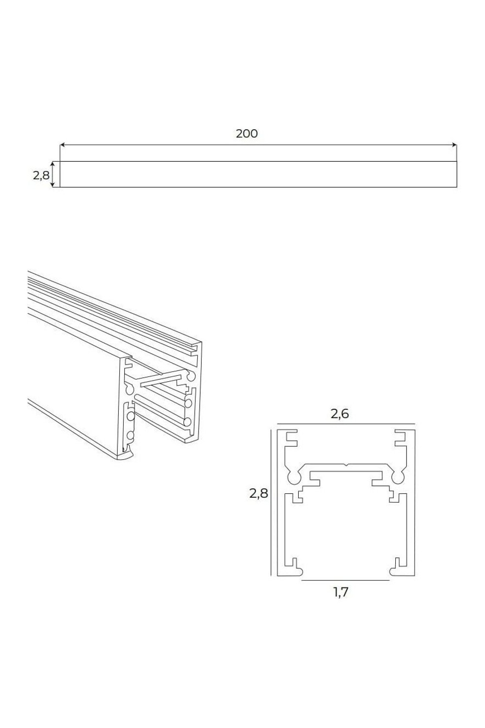 Magnetic Lowprofile surfacemounted track 2m