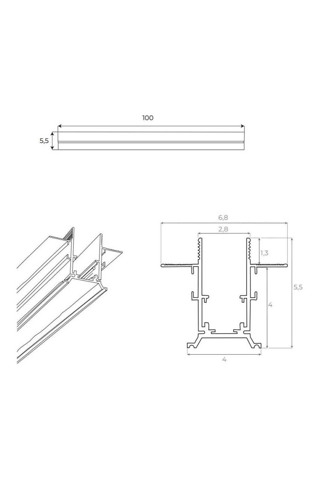 Magnetic Recessed track 1m