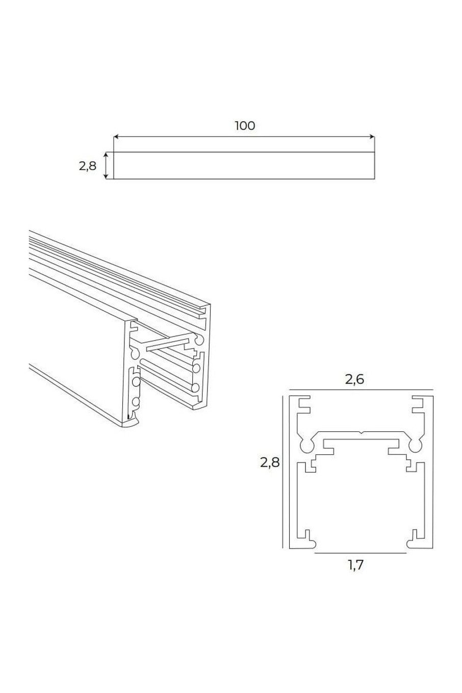 Magnetic Lowprofile surfacemounted track 1m