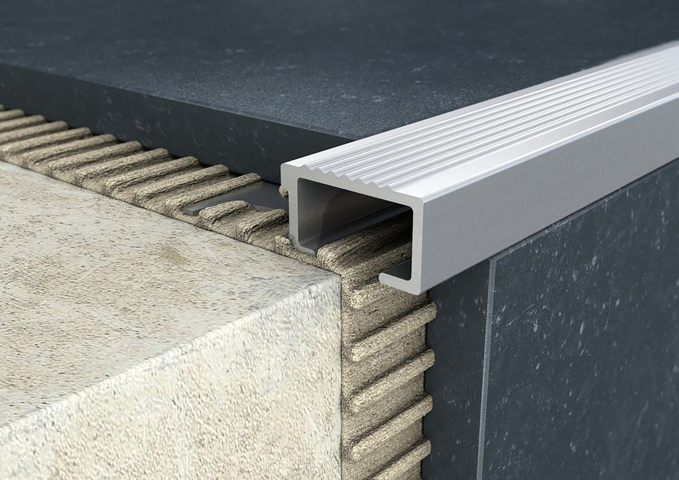 ProfiWall Plus ALU barázdált lépcső profil 10mm natúr 2,5M – Ezüst, Fém profilok