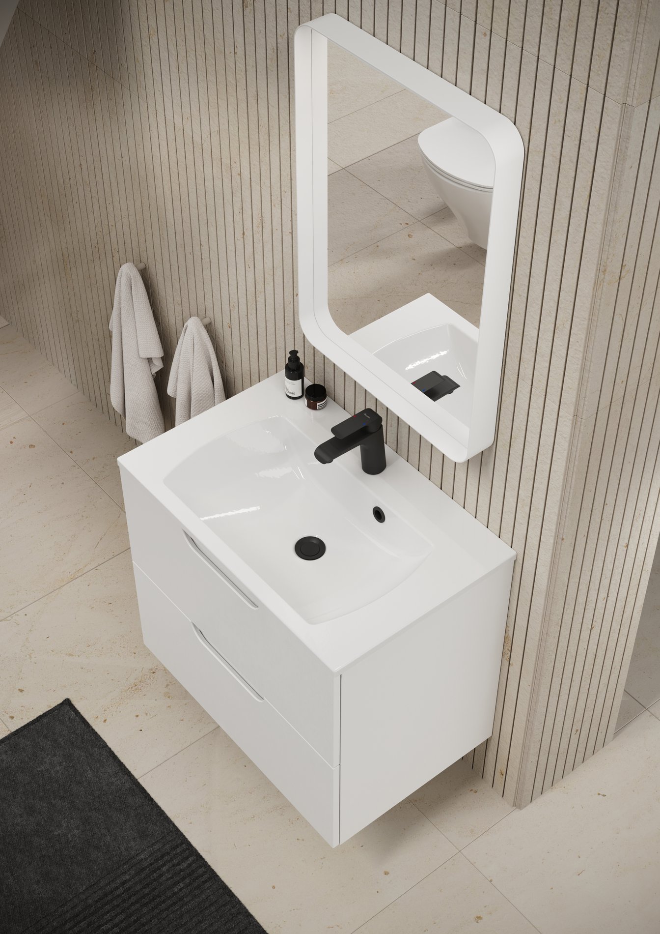 Ravak Strip 80x70 fürdőszobai tükör világítással, fehér