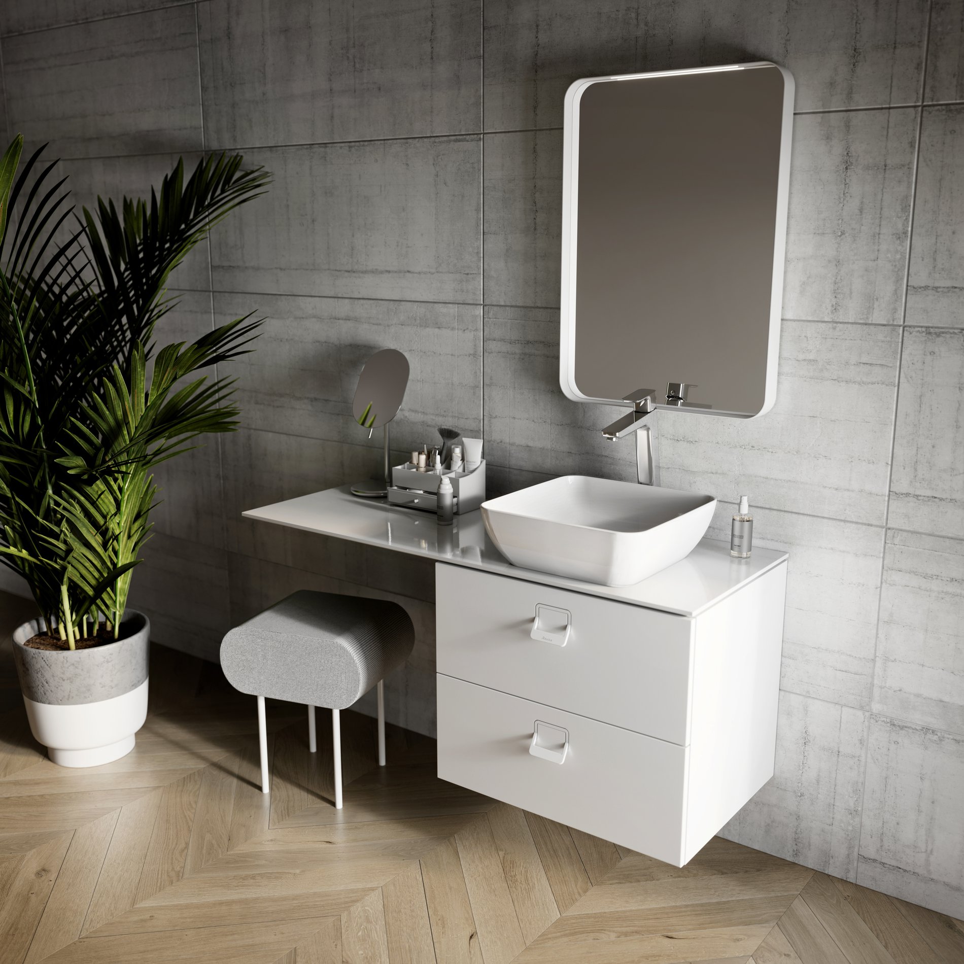Ravak Strip 80x70 fürdőszobai tükör világítással, fehér