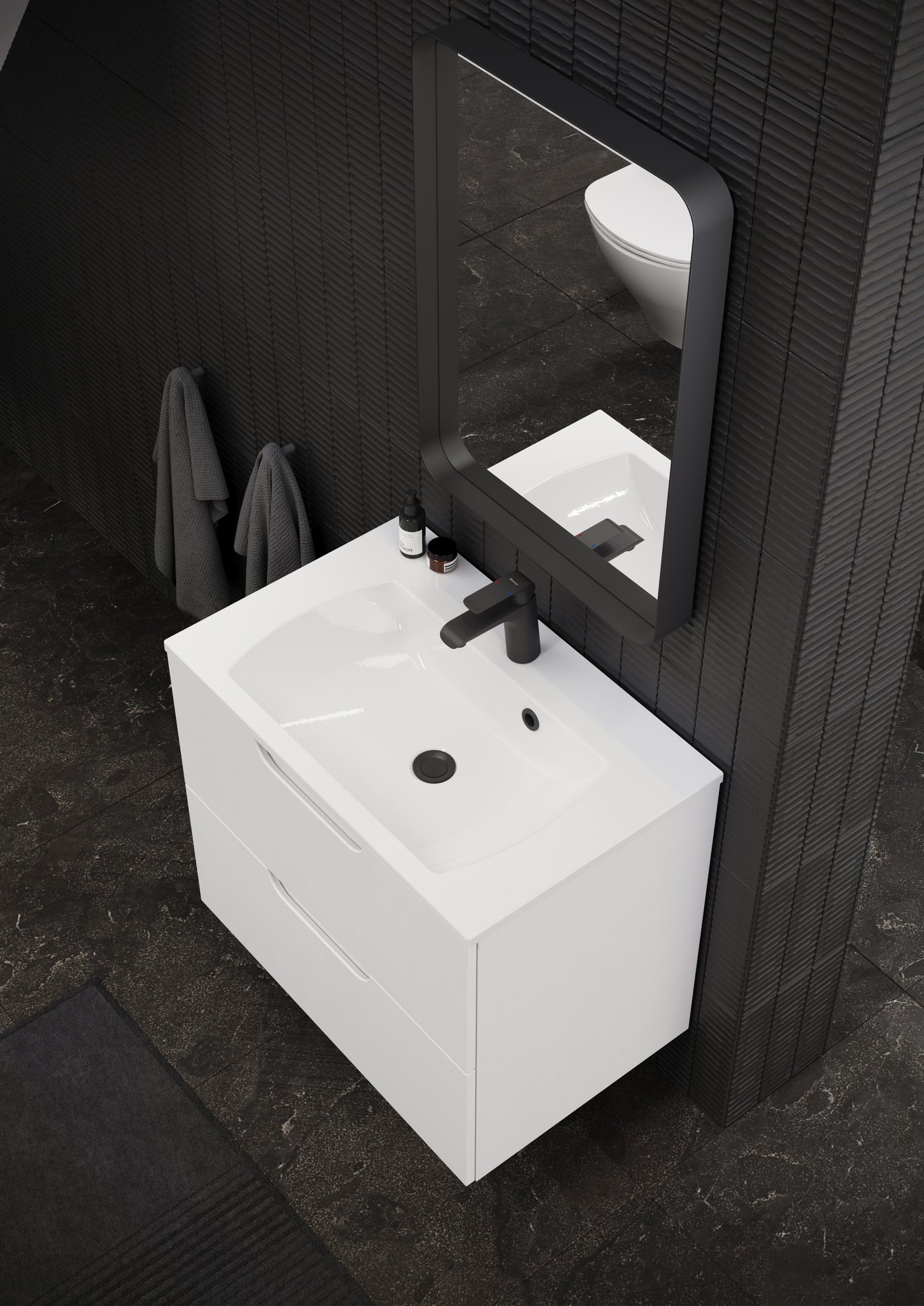 Ravak Strip 50x70 fürdőszobai tükör világítással, fekete