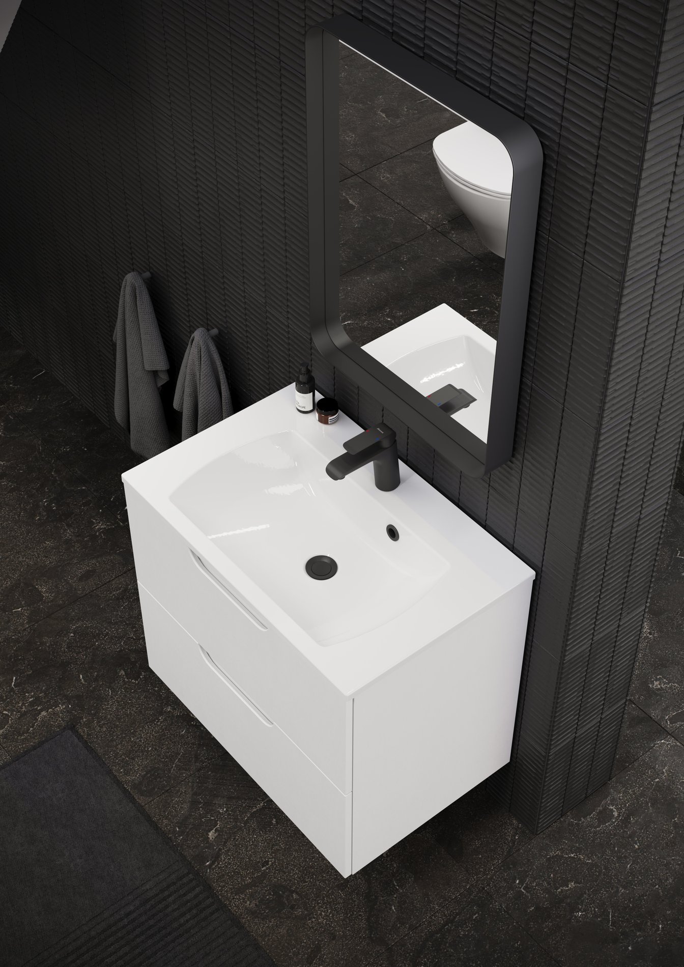 Ravak Strip 90x70 fürdőszobai tükör világítással, fekete