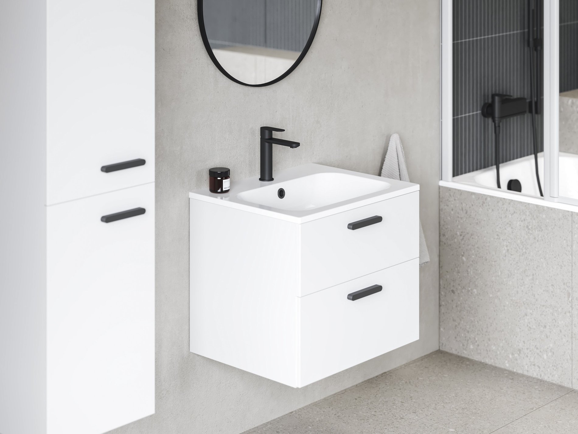 Ravak Chrome II SD 80 fehér, fekete fogantyúval 152 mm – Mosdó alatti szekrények