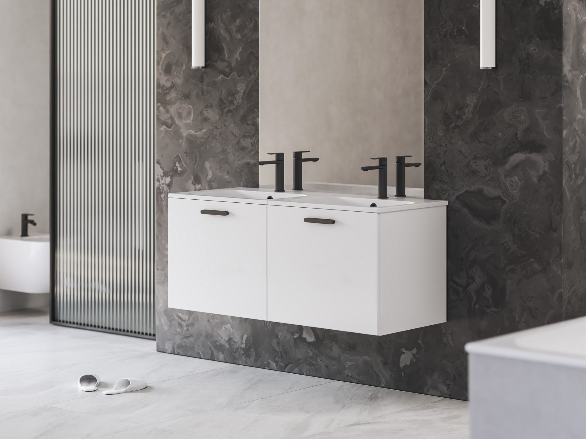 Ravak Chrome II SD 120 fehér, fekete fogantyúval 152 mm – Mosdó alatti szekrények