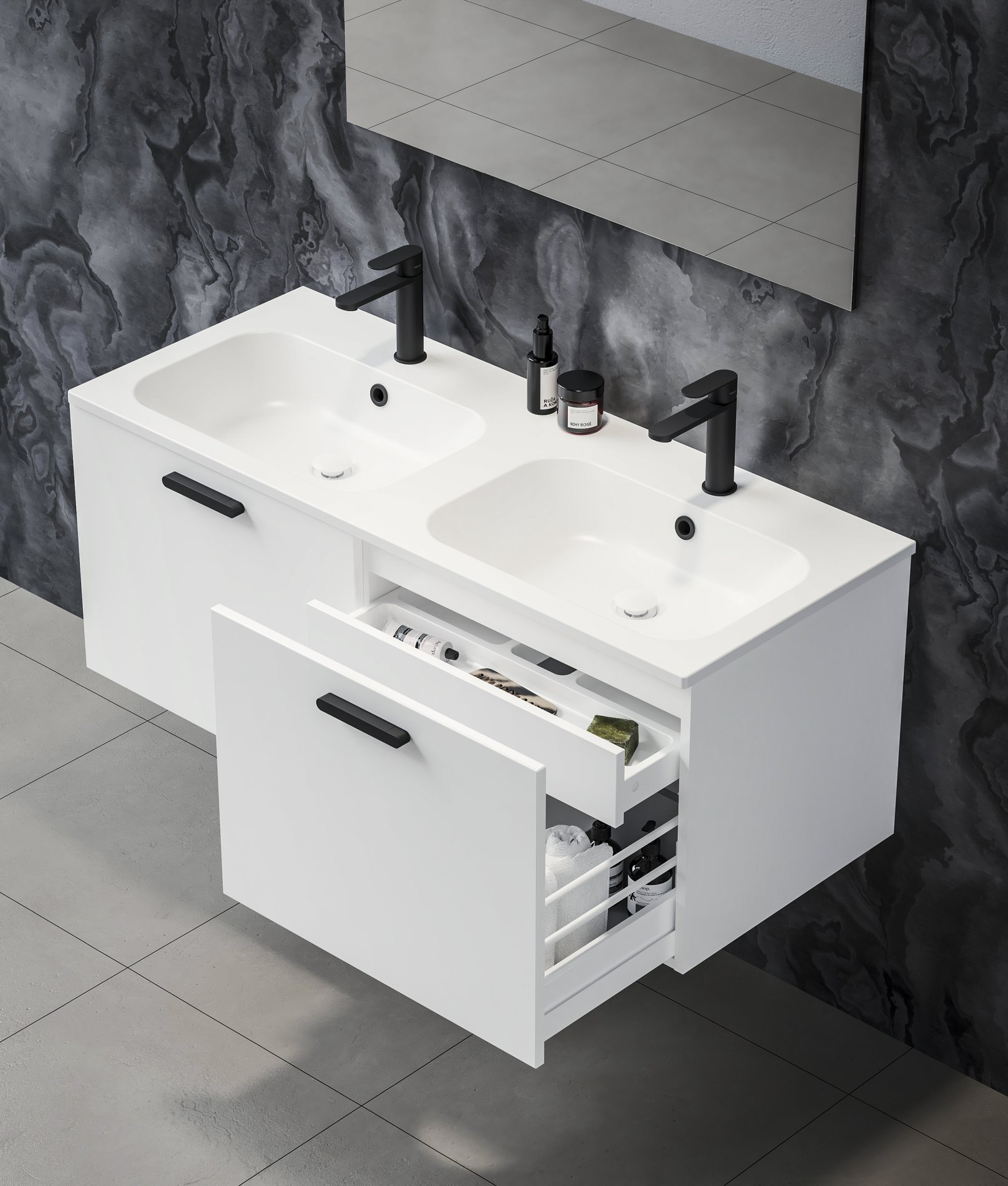 Ravak Chrome II SD 120 fehér, fekete fogantyúval 152 mm – Mosdó alatti szekrények