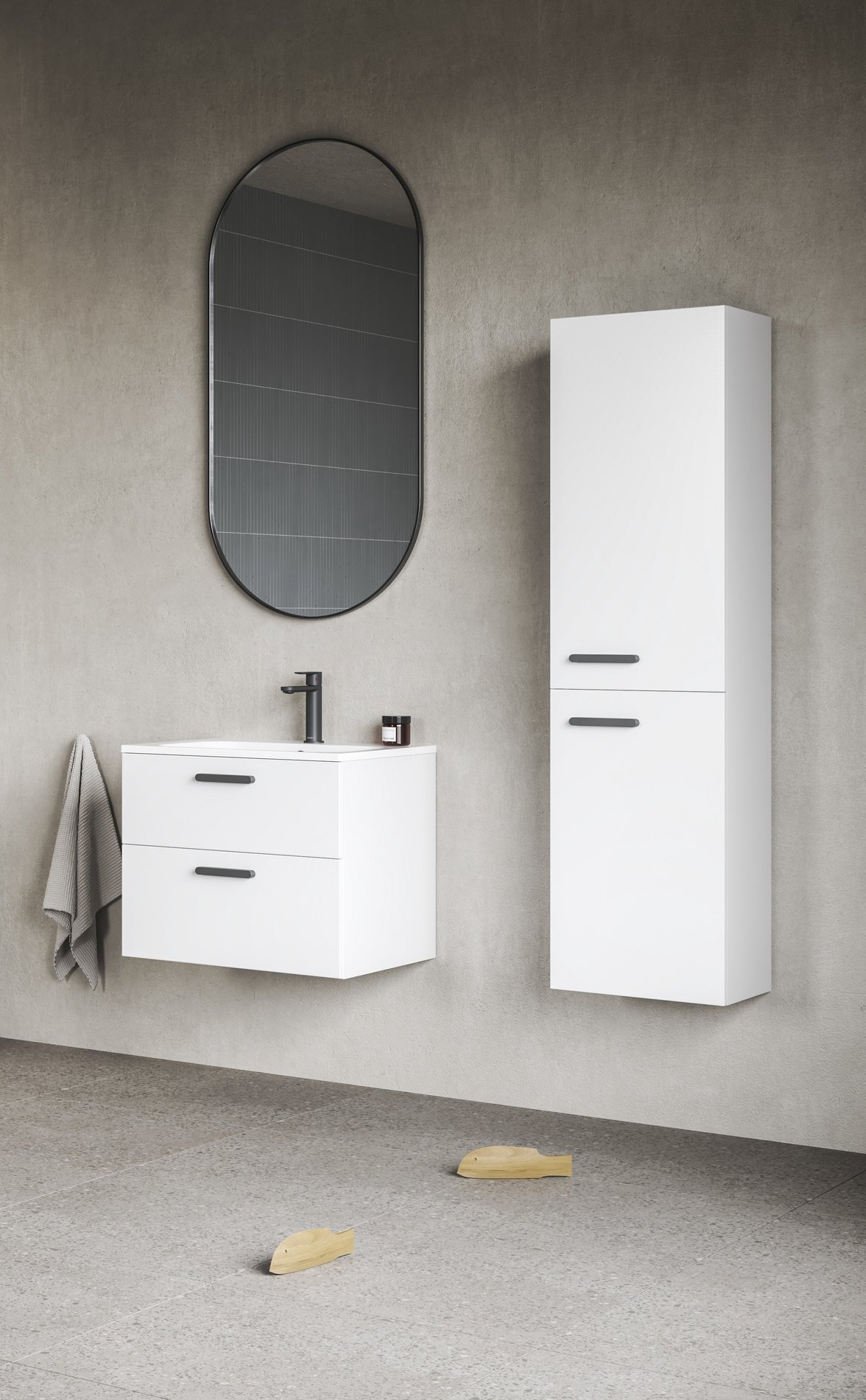 Ravak Chrome II SB 39 magasszekrény jobb, fehér, fekete fogantyúval 152 mm – Fürdőszobai fali szekrények