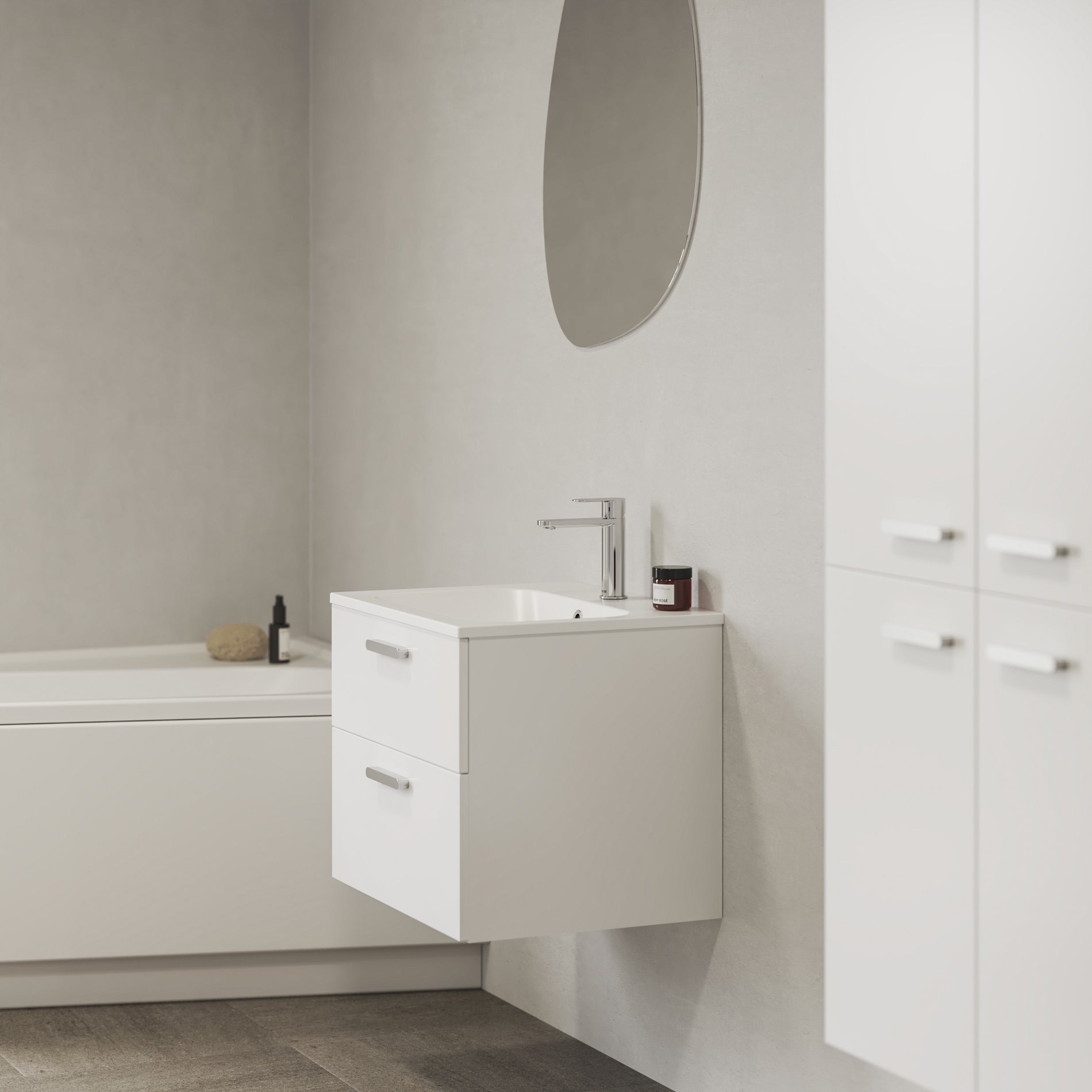 Ravak Chrome II SD 80 fehér, króm fogantyúval 152 mm – Mosdó alatti szekrények