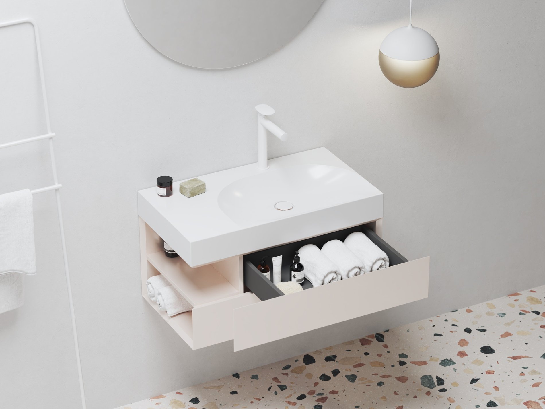 Ravak SD Lite 80 B fürdőszobai szekrény mosdó alá Alabaster Pink – Rózsaszín, Mosdó alatti szekrények