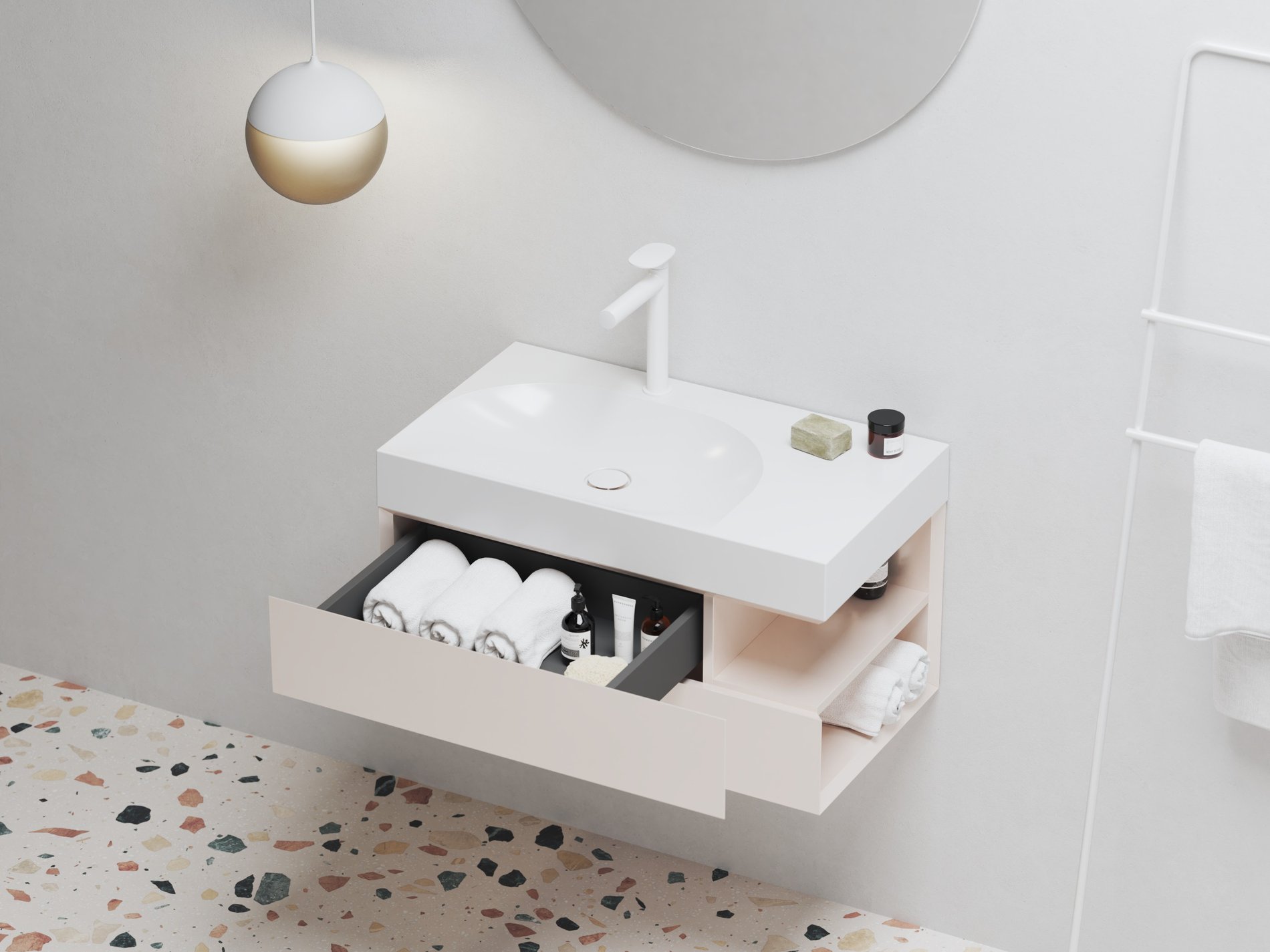 Ravak SD Lite 80 J fürdőszobai szekrény mosdó alá Alabaster Pink – Rózsaszín, Mosdó alatti szekrények