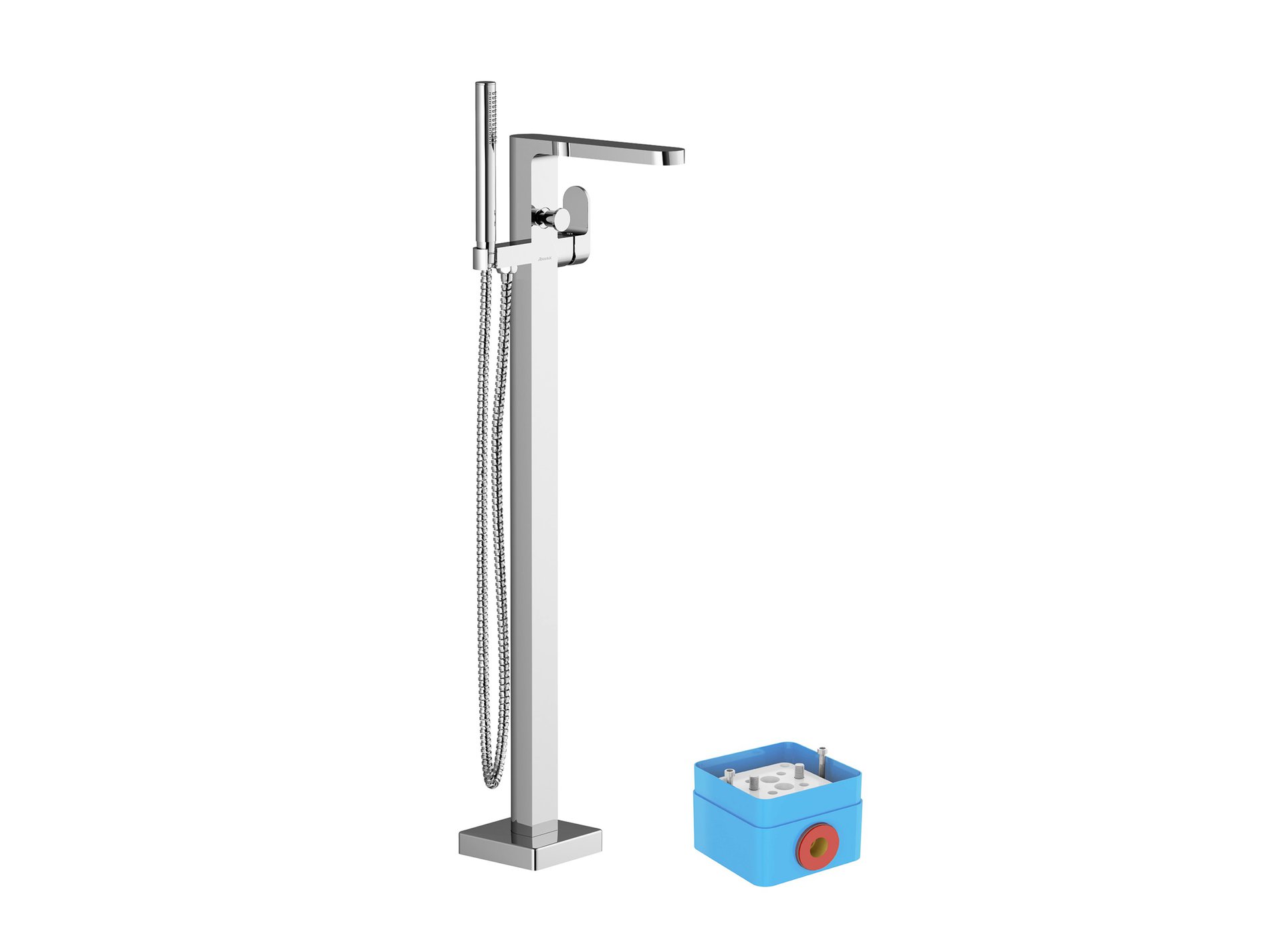Ravak Chrome padlón álló csaptelep zuhanyszettel (R-box-szal), króm CR 080.00CR – Kádcsaptelepek
