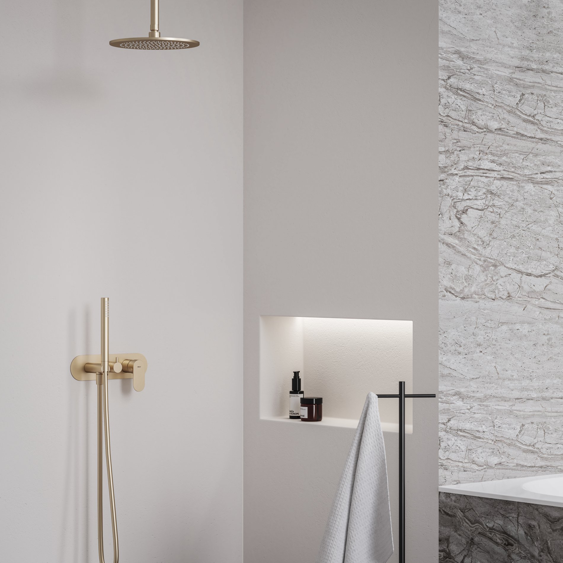 Ravak Eleganta falba süllyesztett csaptelep szettel, kétutas, belső egység nélkül EL 065.60RGB.O2.RB07D. S, rose gold