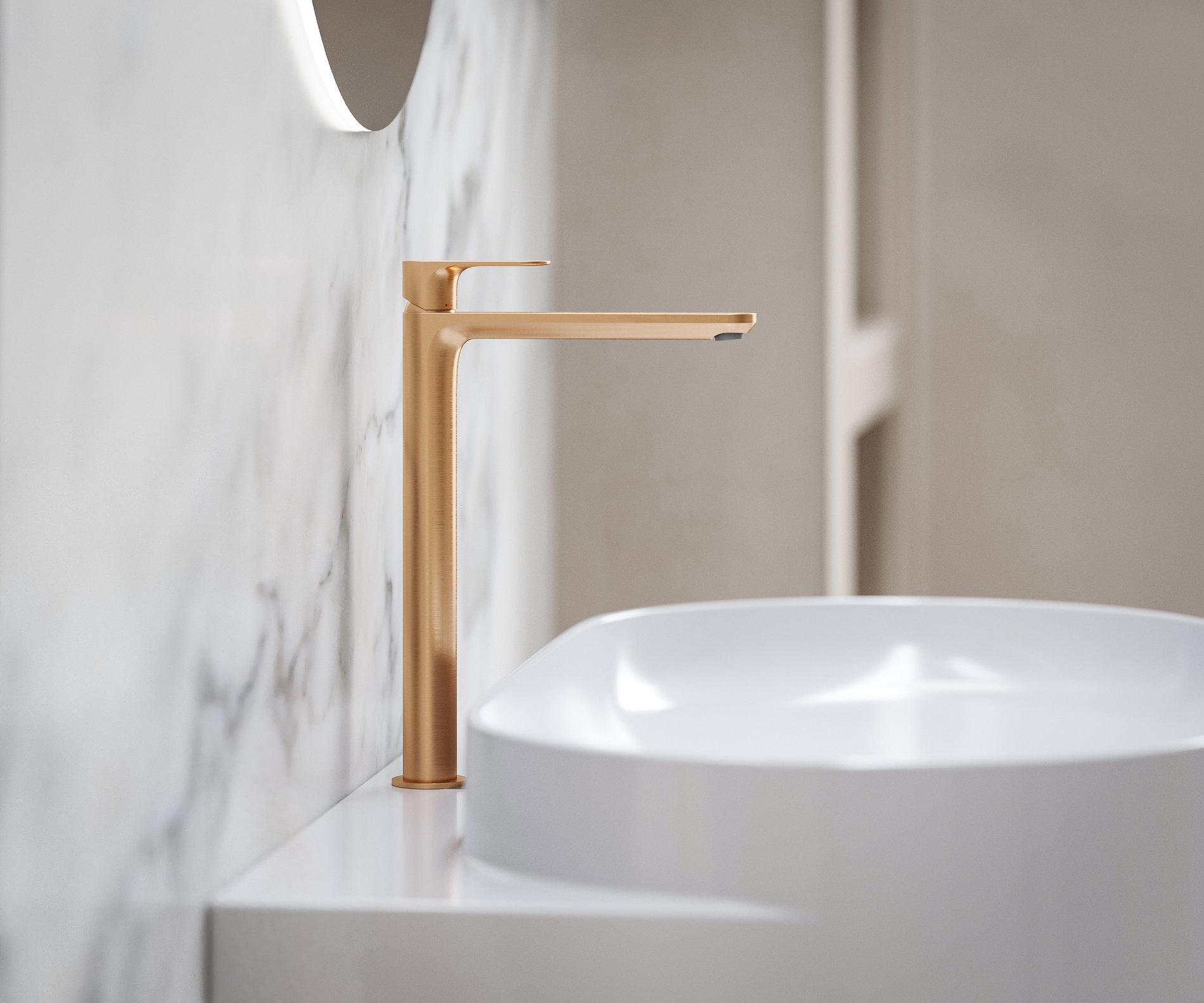 Ravak Eleganta álló mosdócsaptelep BeCool 335 mm leeresztő nélkül EL 015.61RGB, rose gold – Rózsa arany, Mosdó csaptelepek