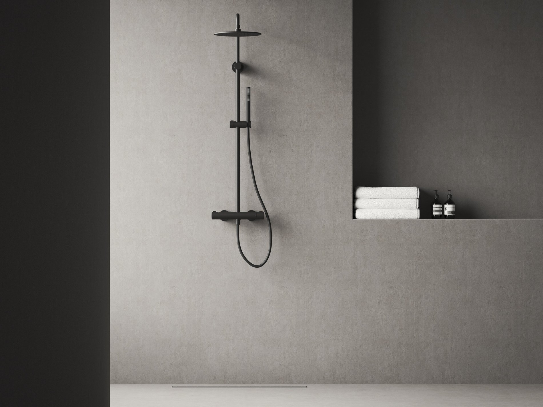Ravak Spring termosztátos zuhanyoszlop, állítható, zuhanyszettel, matt fekete SG 091.20BLM – Termosztátos csaptelepek