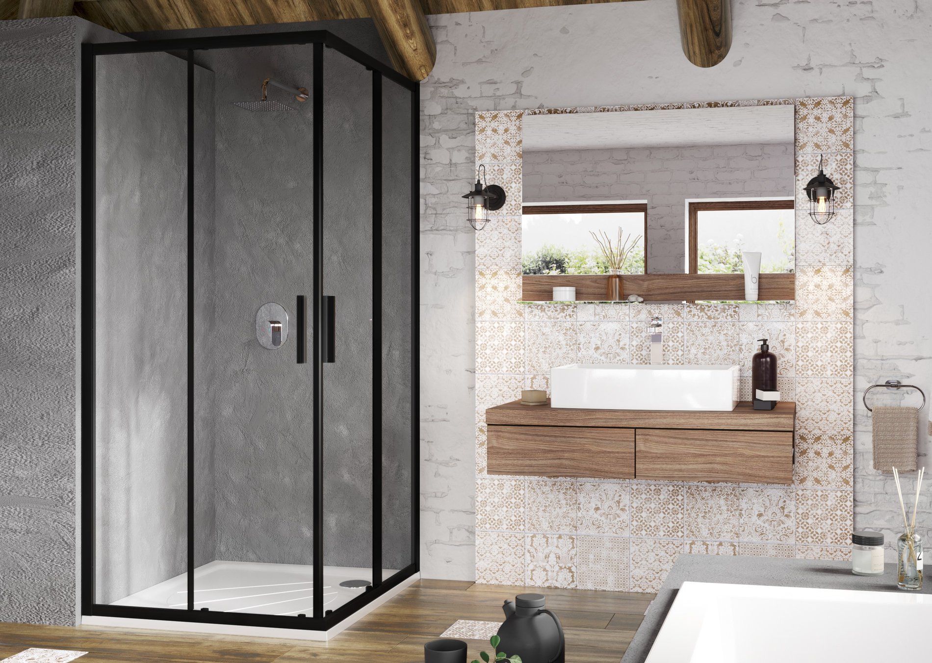 Ravak Blix II NBLRV2 90x90 zuhanykabin fekete transparent – Sarok zuhanykabinok