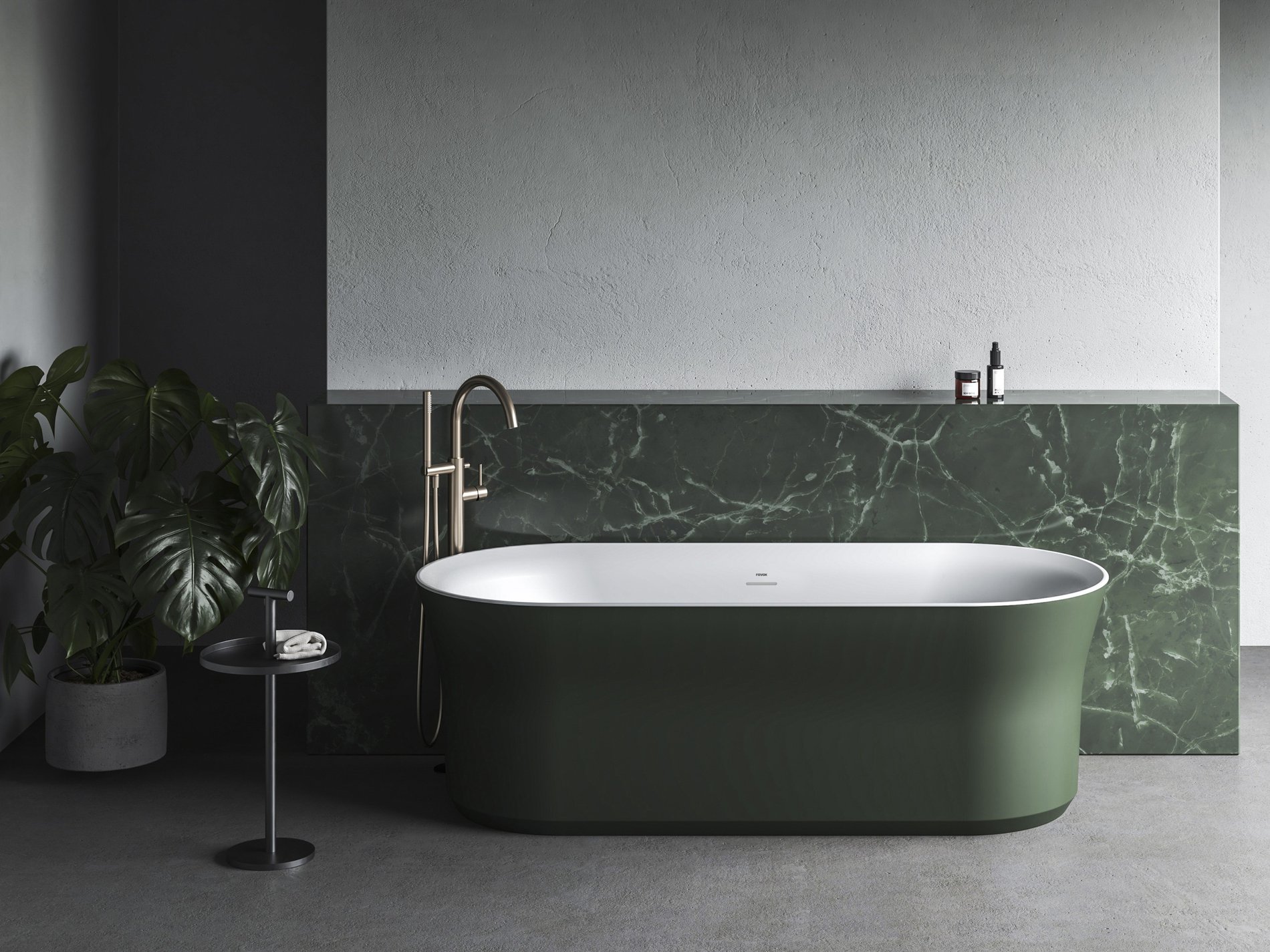 Ravak Ypsilon 180x80, akrilkád, Grey Green/fehér, szabadonálló, fehér/fekete/króm lefolyó – Szabadon álló kádak