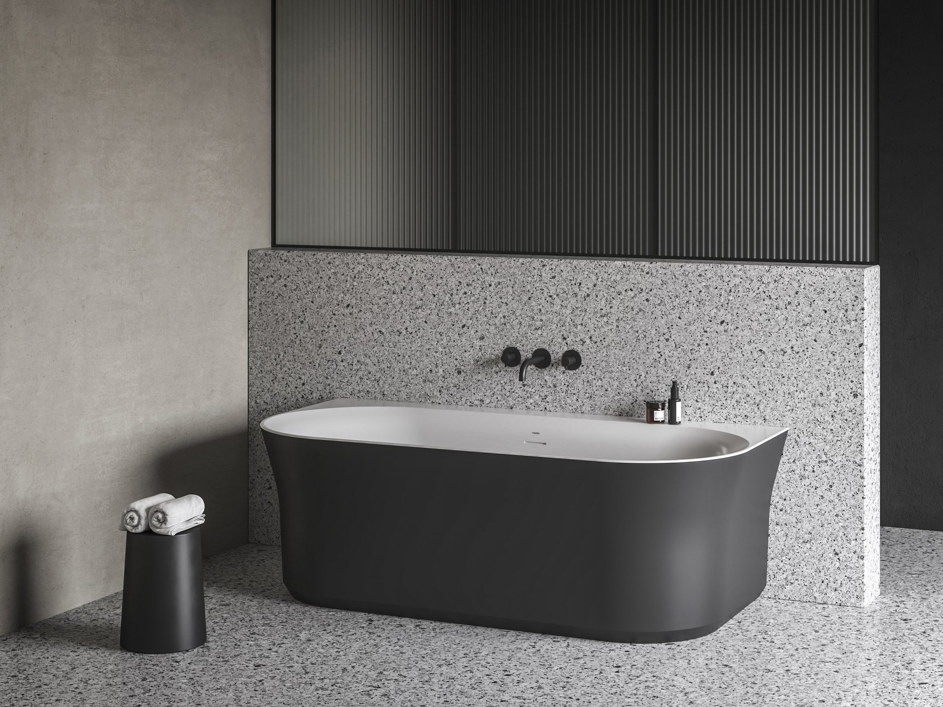 Ravak Ypsilon Wall 178x86, akrilkád, fekete/fehér, szabadonálló, fekete/fehér/króm lefolyó – Szabadon álló kádak