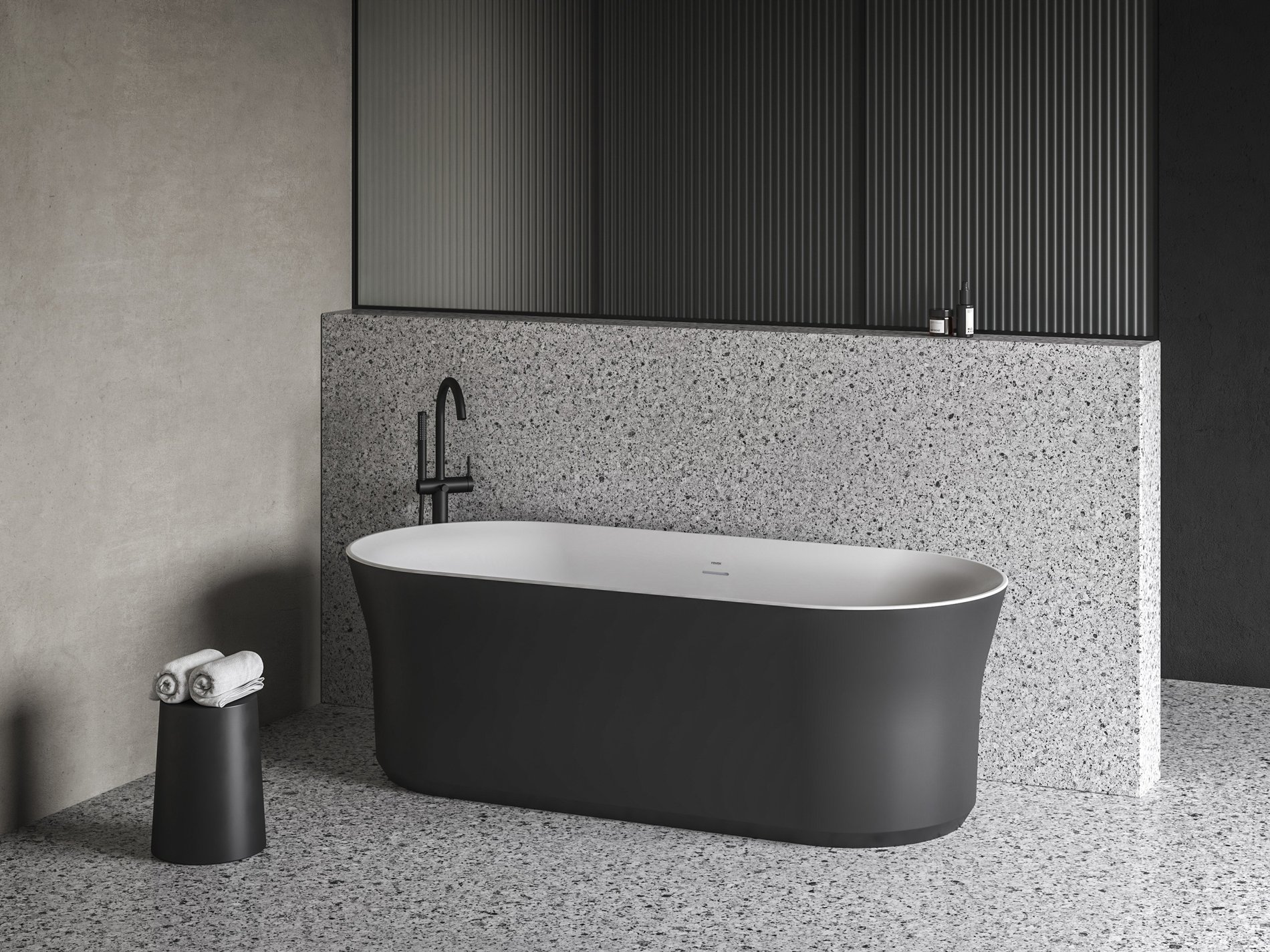 Ravak Ypsilon 180x80, akrilkád, fekete/fehér, szabadonálló, fekete/fehér/króm lefolyó – Szabadon álló kádak