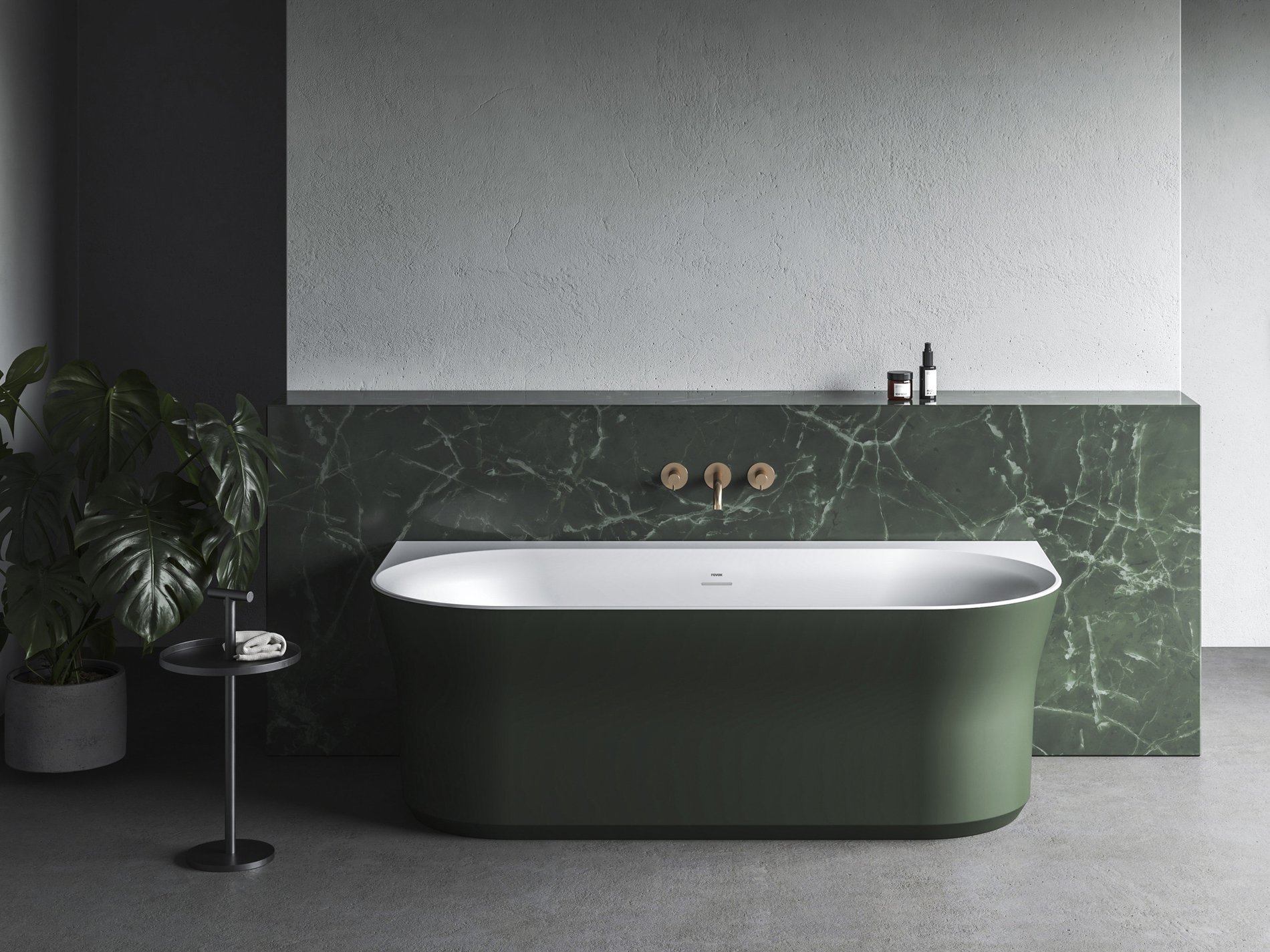 Ravak Ypsilon Wall 178x86, akrilkád, Grey Green/fehér, szabadonálló, fehér/fekete/króm lefolyó – Szabadon álló kádak