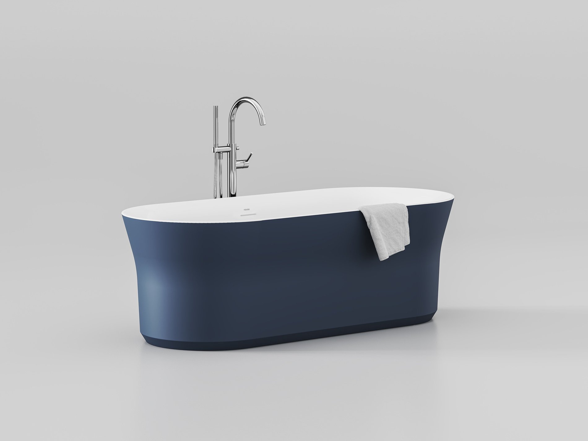 Ravak Ypsilon 180x80, akrilkád, Deepsea Blue/fehér, szabadonálló, fehér/fekete/króm lefolyó – Kék, Szabadon álló kádak