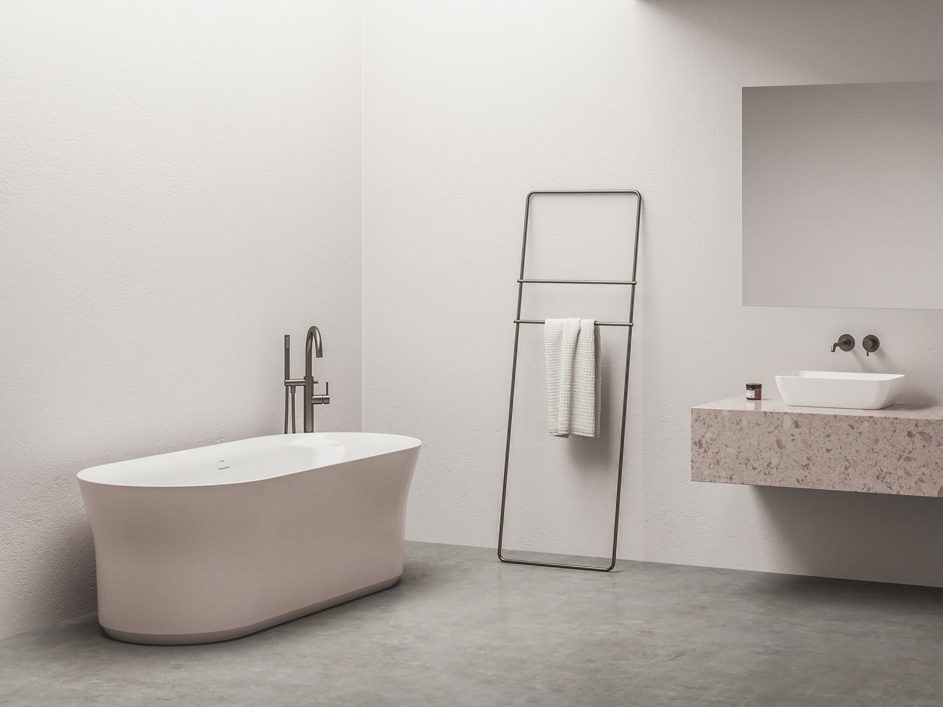 Ravak Ypsilon 180x80, akrilkád, Alabaster Pink/fehér, szabadonálló, fehér/fekete/króm lefolyó