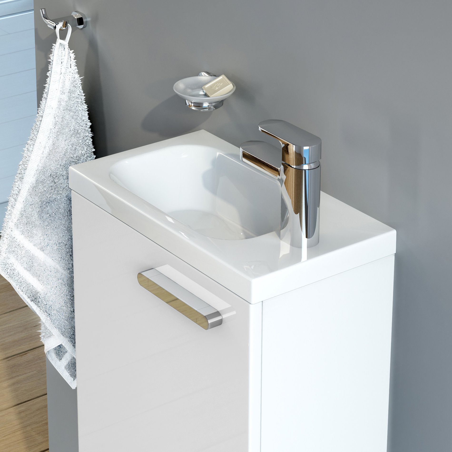 Ravak Chrome kézmosó jobbos fehér, furattal – Fali mosdók
