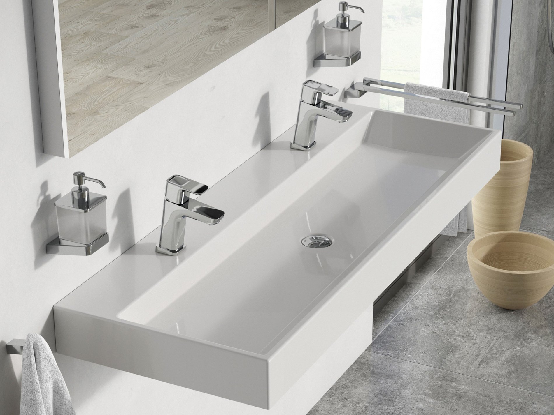 Ravak Natural Duo 120 duplamosdó fehér, nyílással – Kétszemélyes mosdó