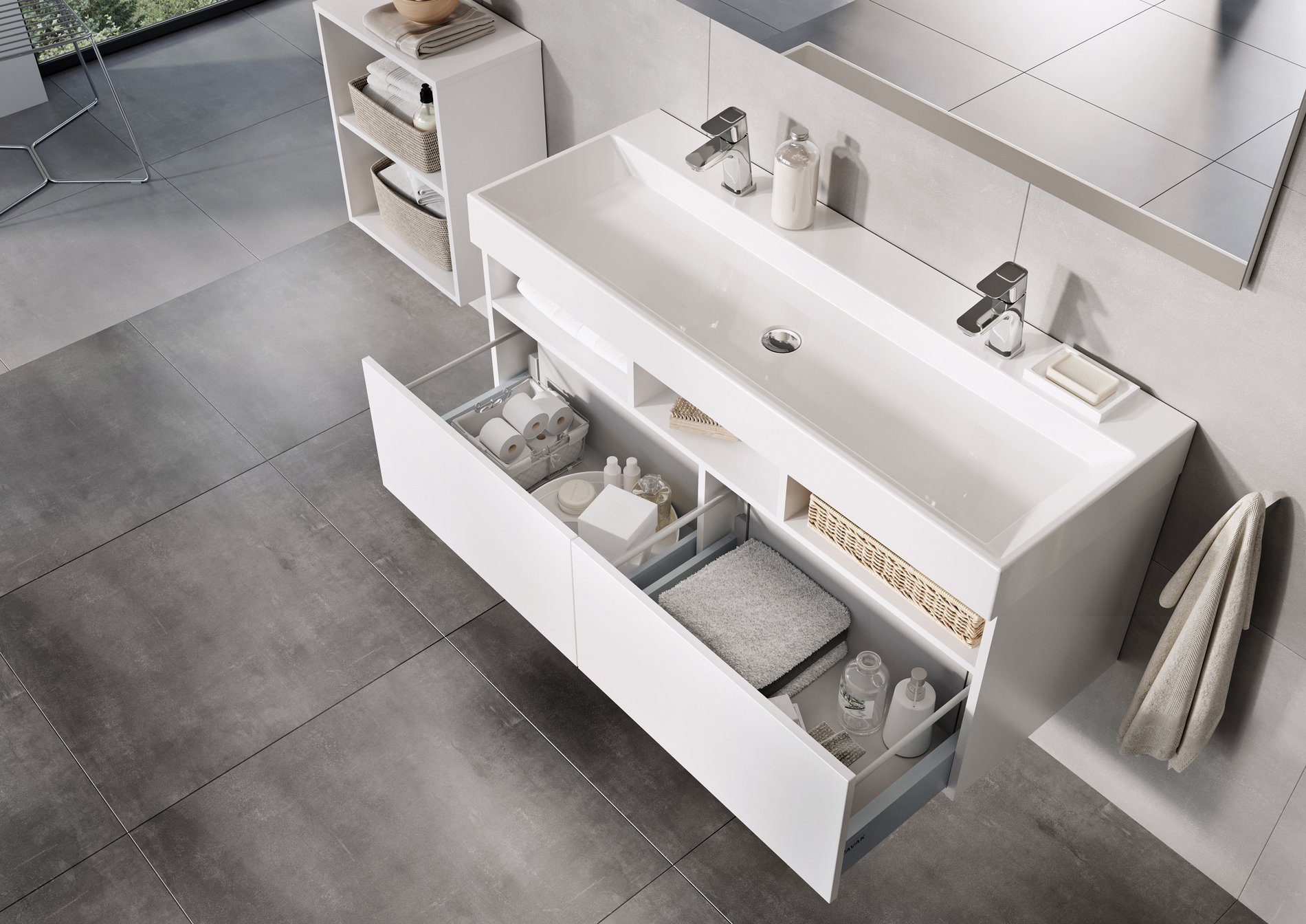 Ravak Natural Duo 120 duplamosdó fehér, nyílással – Kétszemélyes mosdó