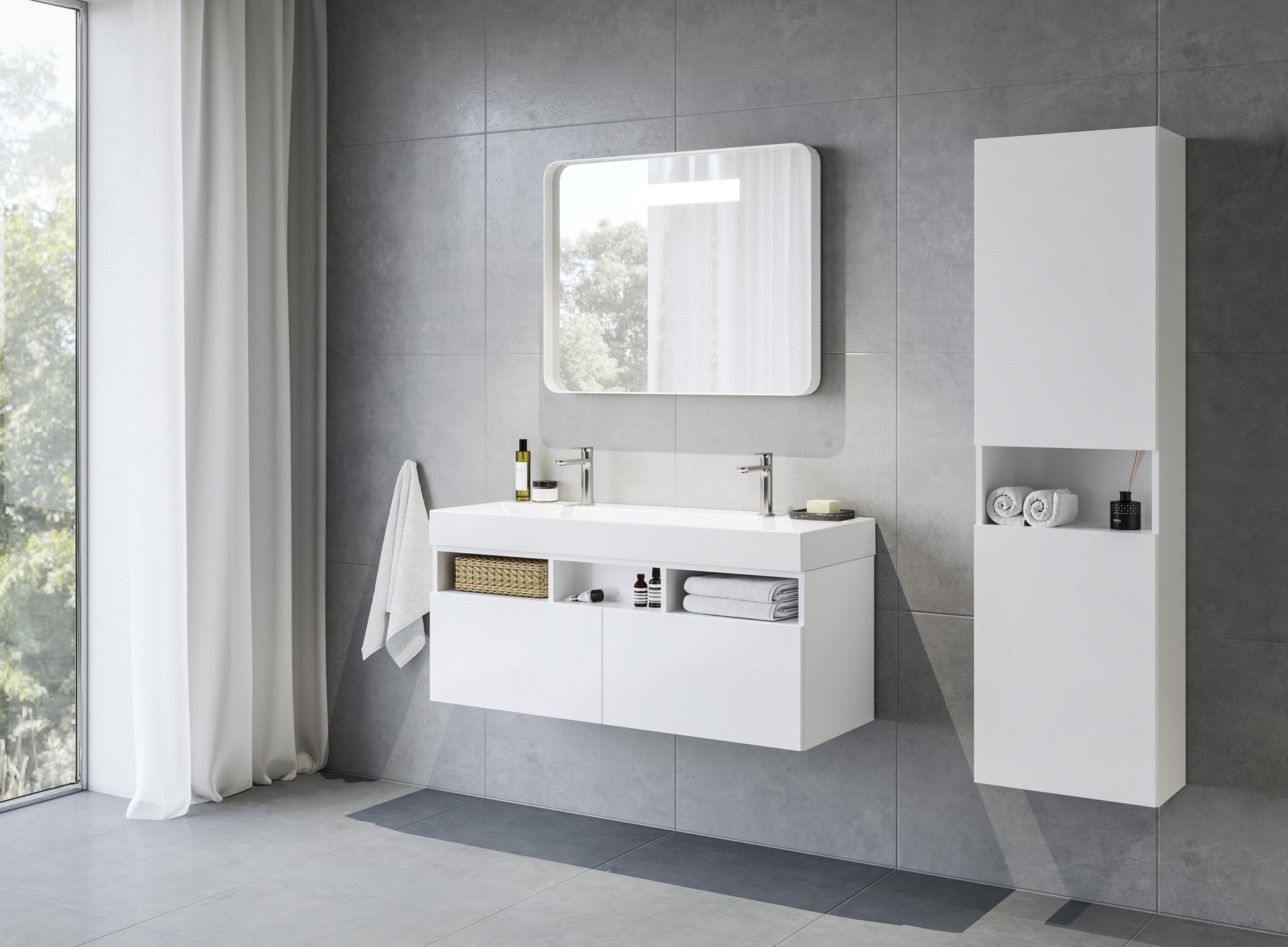 Ravak Natural Duo 120 duplamosdó fehér, nyílással – Kétszemélyes mosdó