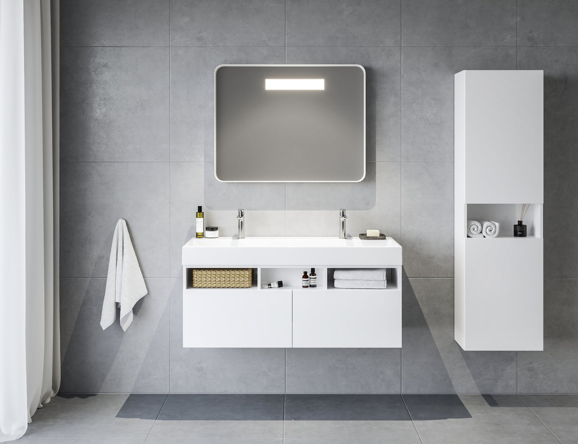 Ravak Natural Duo 120 duplamosdó fehér, nyílással – Kétszemélyes mosdó