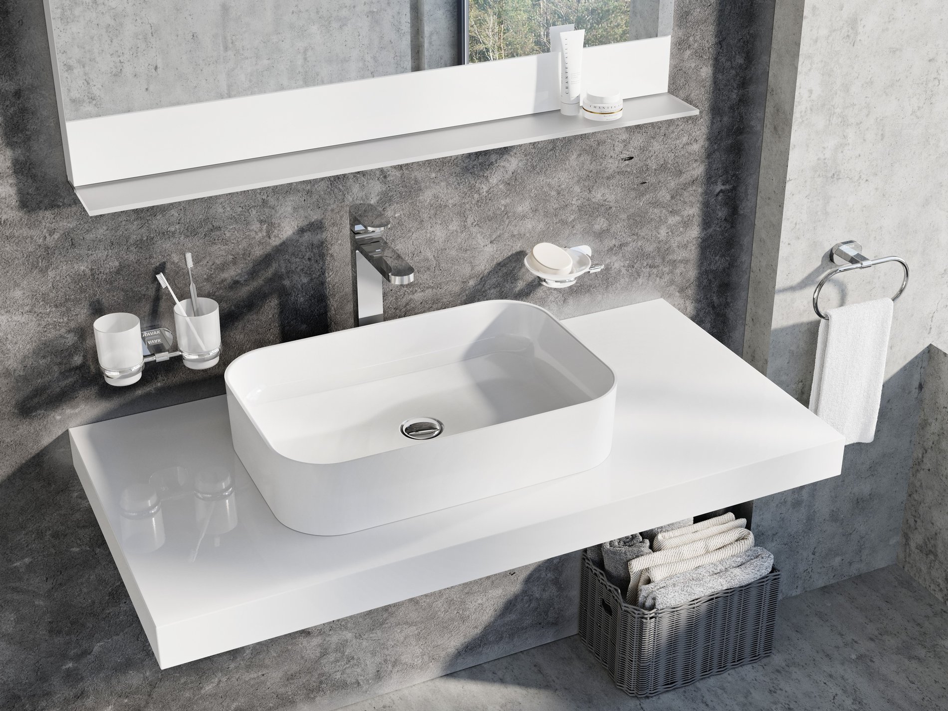 Ravak Ceramic Slim R 55 kerámiamosdó fehér – Pultra építhető mosdók