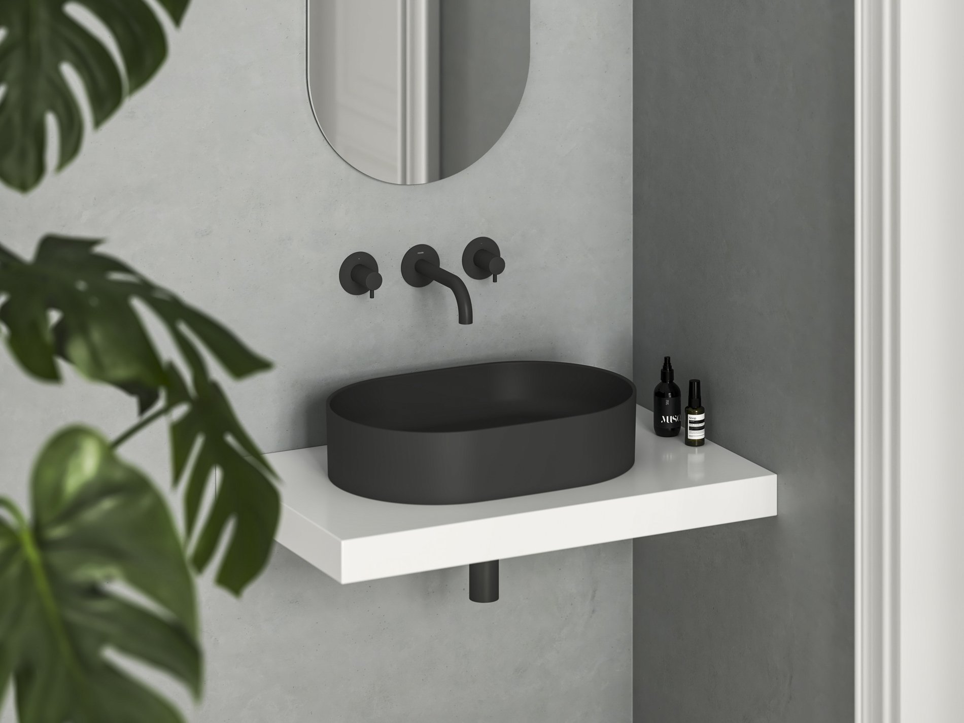 Ravak Ceramic Slim O 55 kerámiamosdó matt fekete – Pultra építhető mosdók